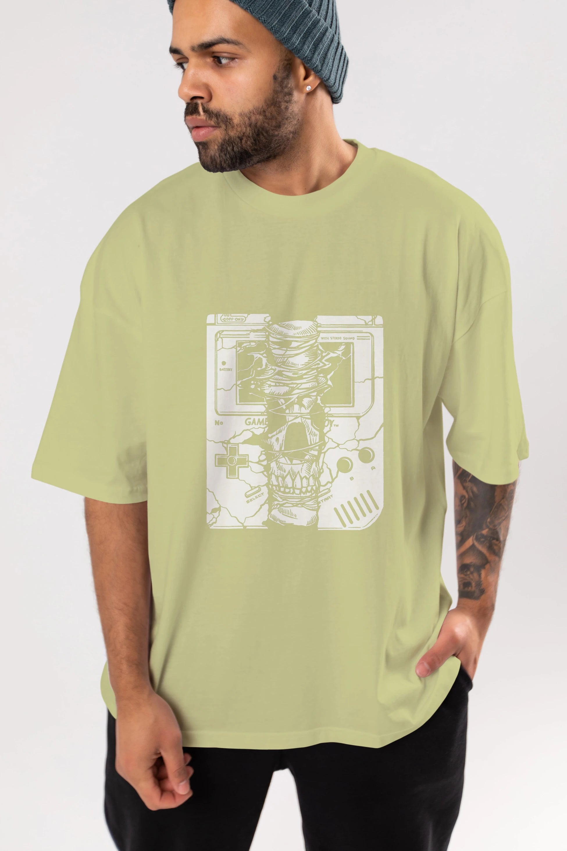 Gameboy Skull Ön Baskılı Oversize t-shirt Erkek Kadın Unisex %100 Pamuk tişort