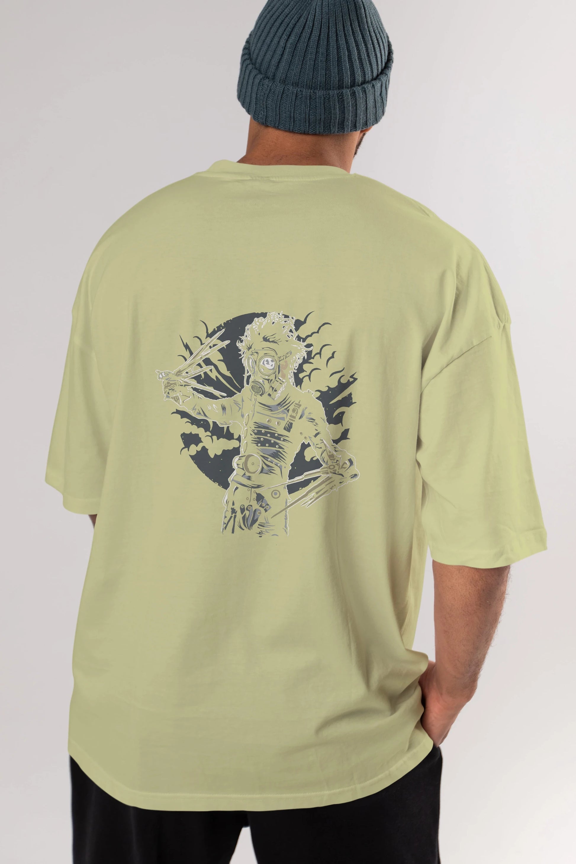 Gas Mask Scissors Arka Baskılı Oversize t-shirt Erkek Kadın Unisex %100 Pamuk