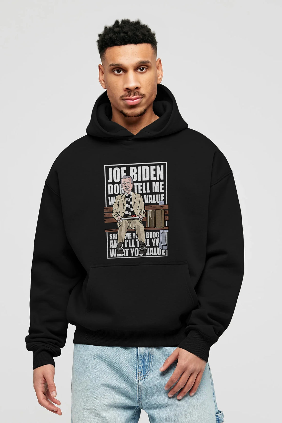Joe Biden Forest Gump Ön Baskılı Hoodie Oversize Kapüşonlu Sweatshirt Erkek Kadın Unisex