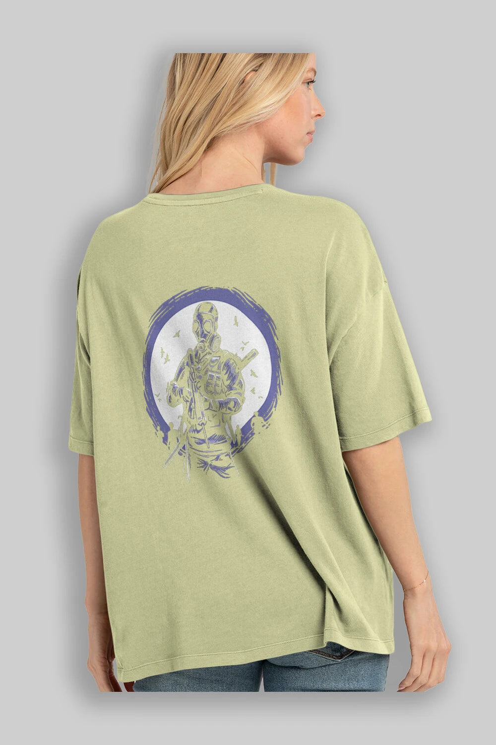 Gas Mask Soldier Arka Baskılı Oversize t-shirt Erkek Kadın Unisex %100 Pamuk