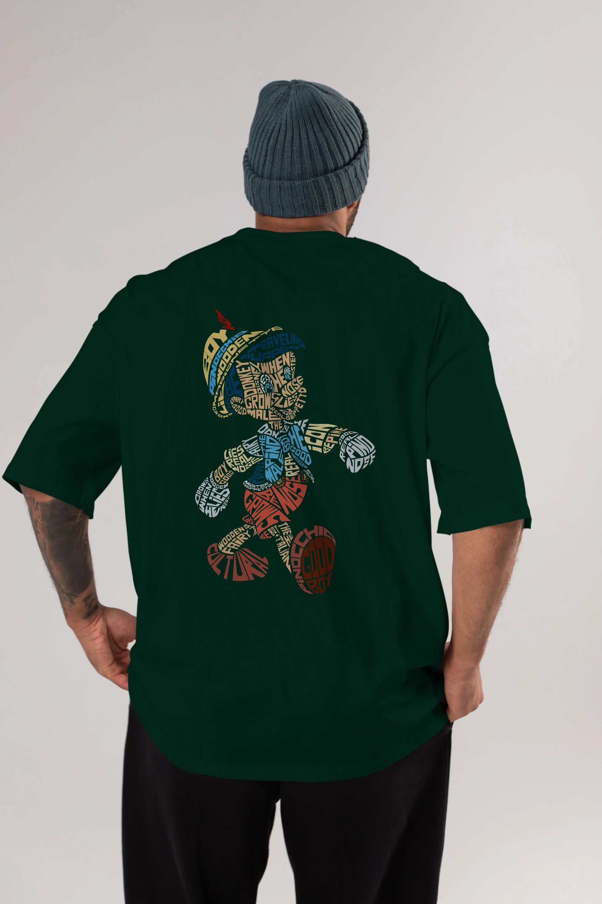 Pinokio Arka Baskılı Oversize t-shirt %100 pamuk Erkek Kadın Unisex