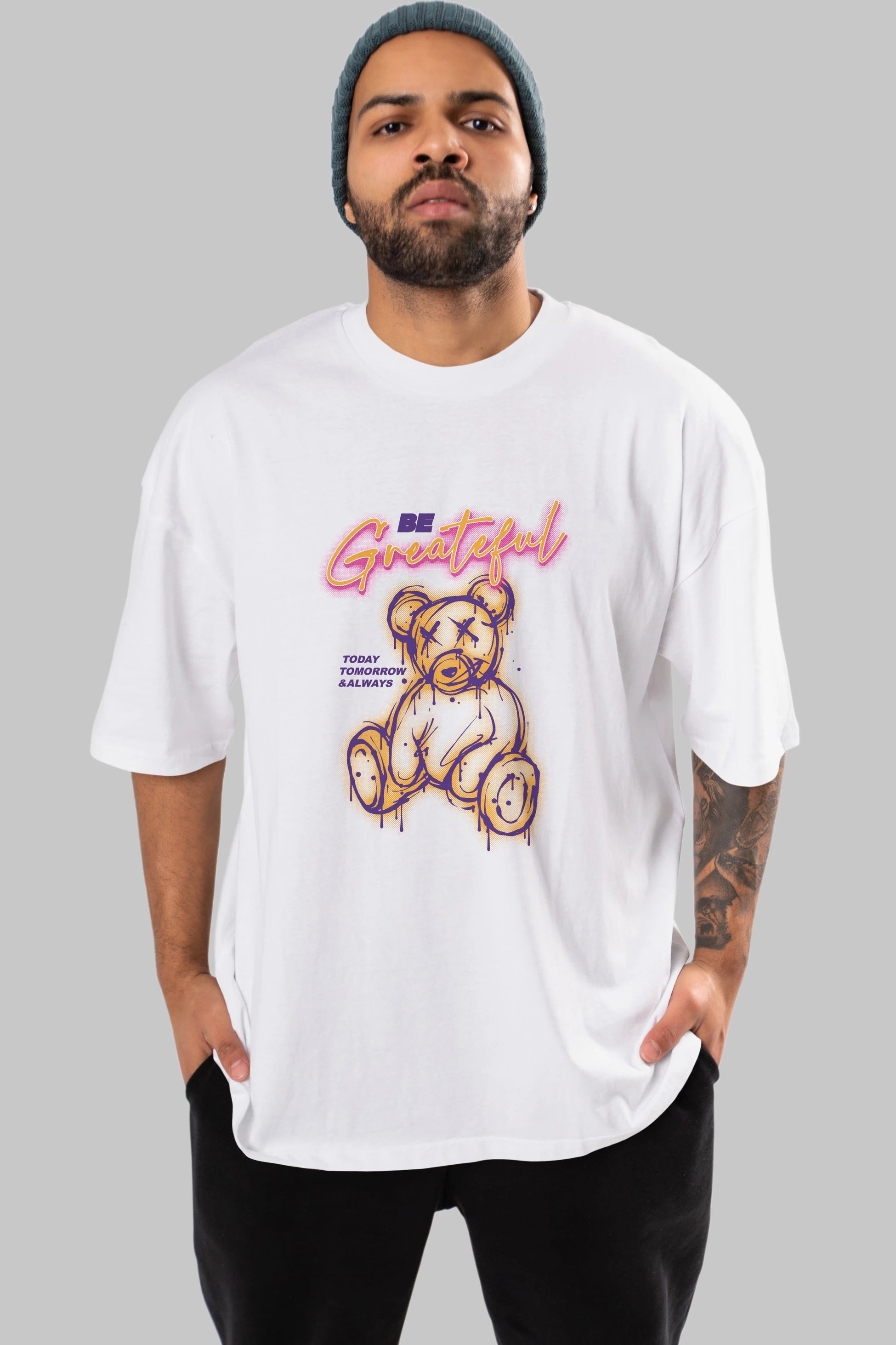 Be Greateful Bear Ön Baskılı Oversize t-shirt Erkek Kadın Unisex