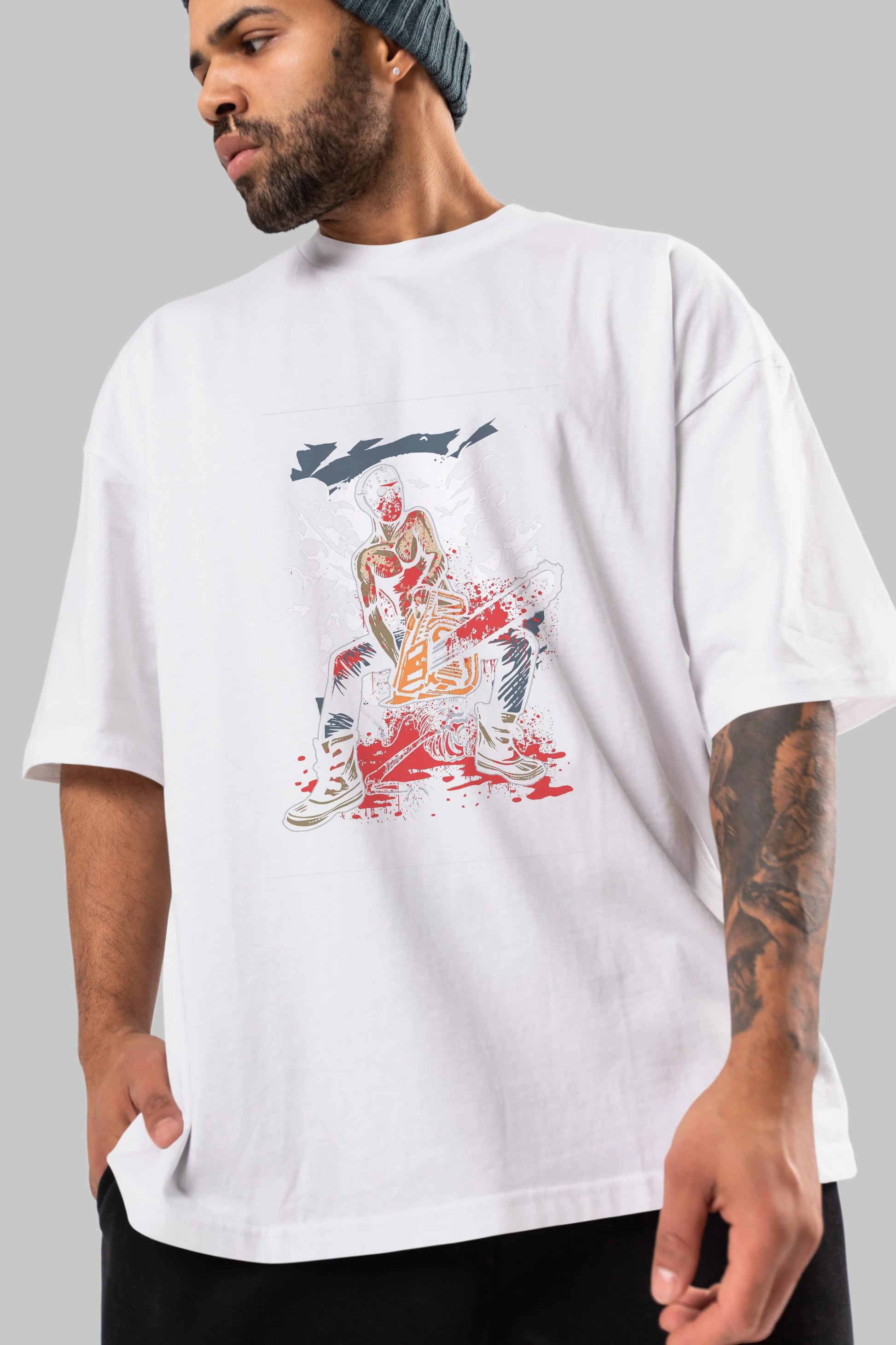 Chainsaw Killer Ön Baskılı Oversize t-shirt Erkek Kadın Unisex %100 Pamuk tişort