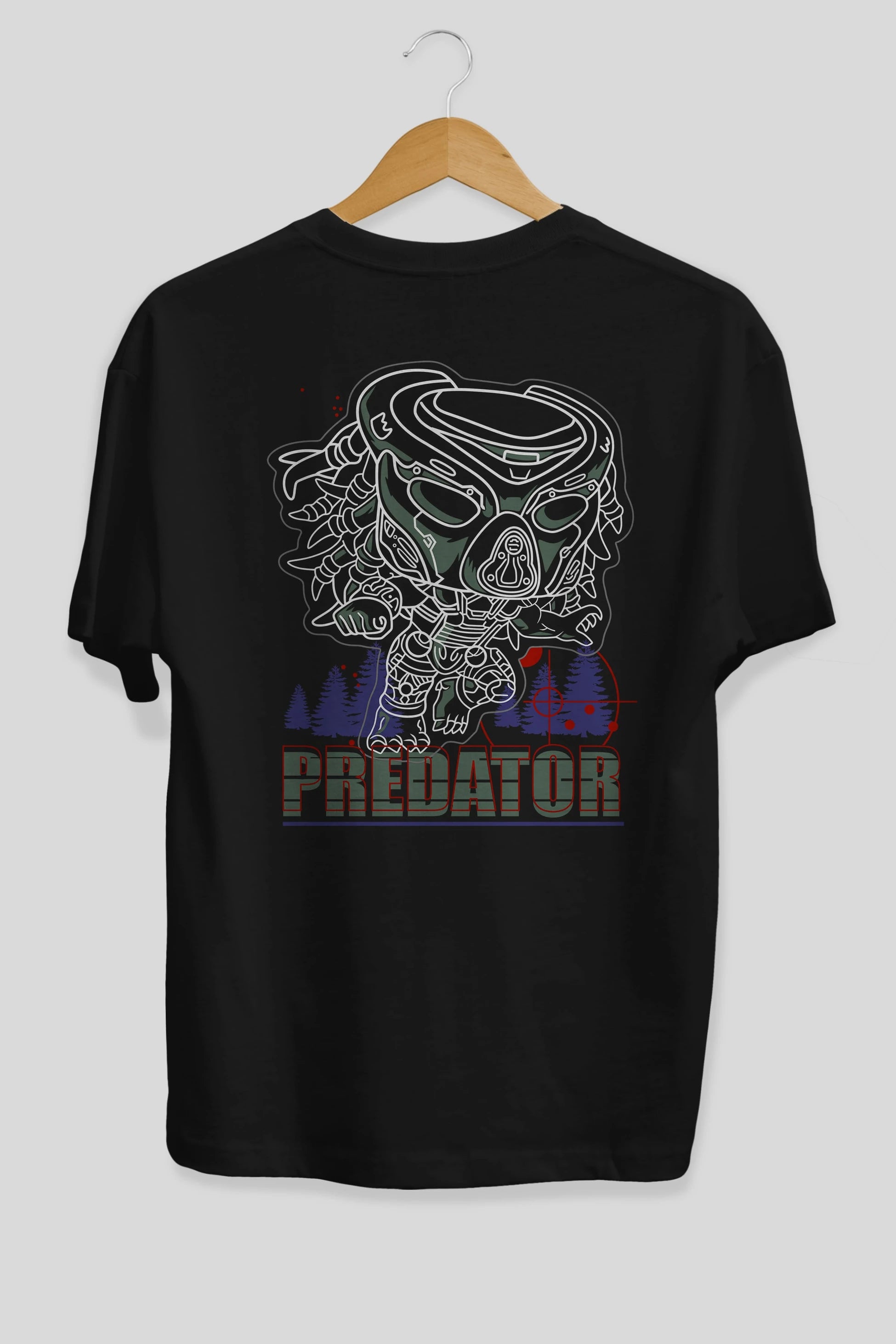 Predator Arka Baskılı Oversize t-shirt Erkek Kadın Unisex %100 Pamuk Bisiklet Yaka tişort