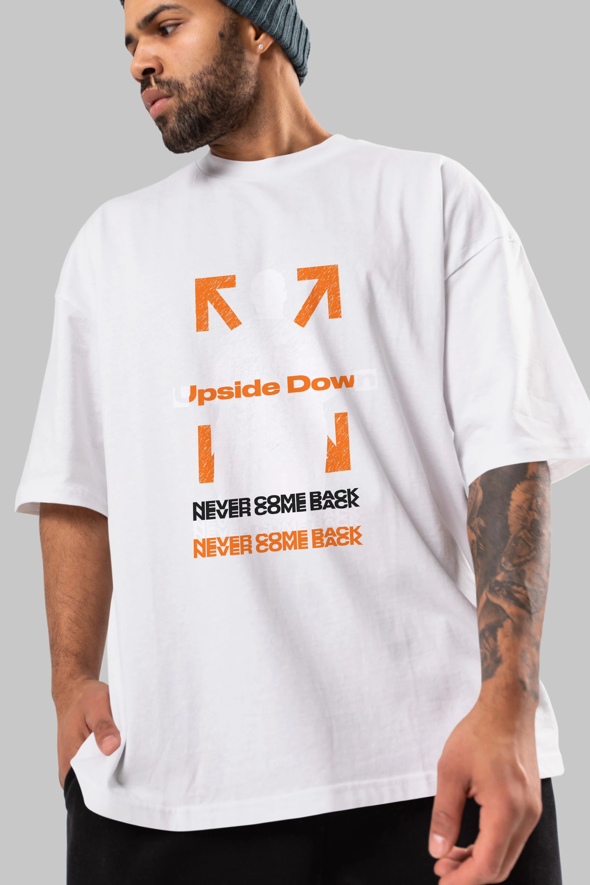 Upside Down Ön Baskılı Oversize t-shirt Erkek Kadın Unisex