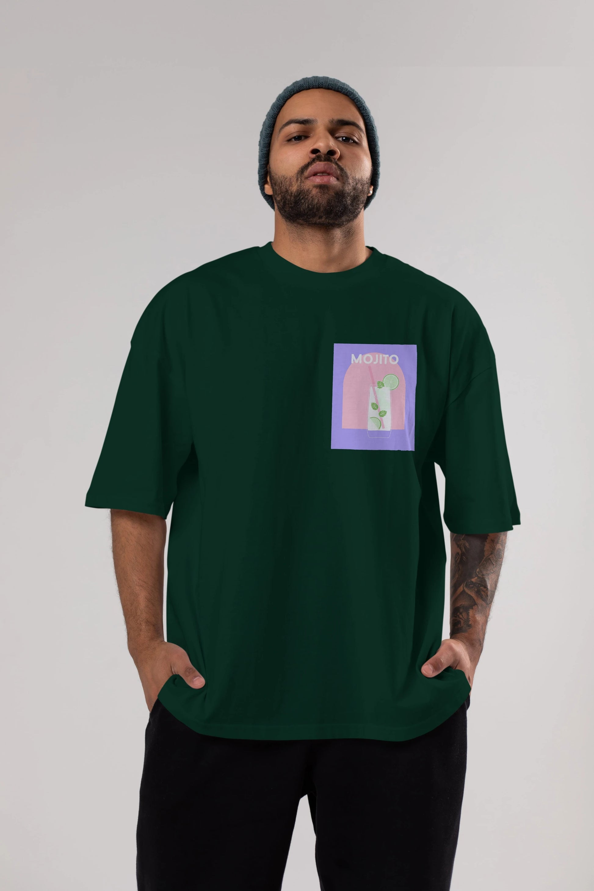 Mojito 2 Ön Sol Baskılı Oversize t-shirt Erkek Kadın Unisex %100 Pamuk Bisiklet Yaka tişort