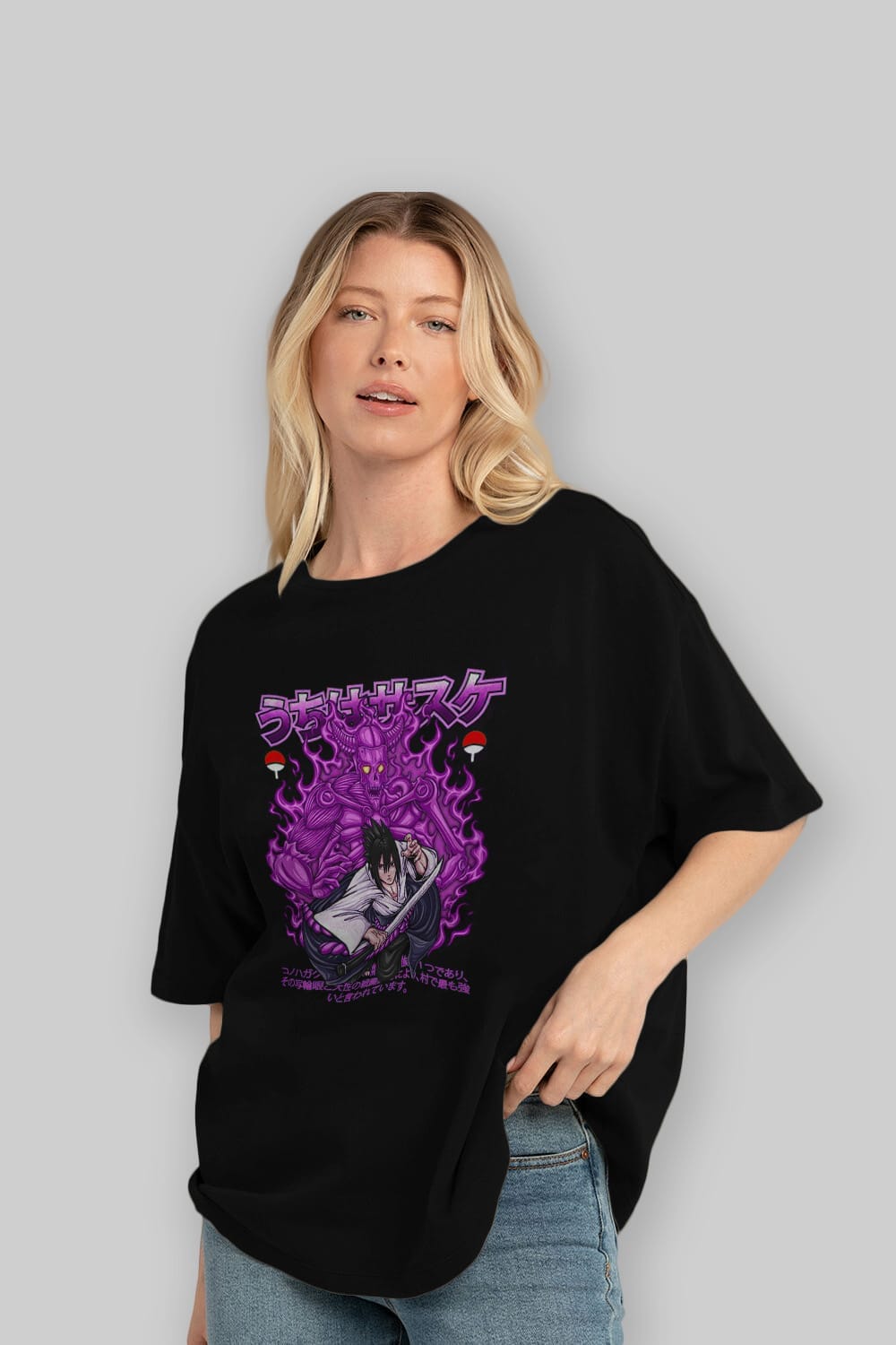 SASUKE UCHIHA NARUTO Anime Ön Baskılı Oversize t-shirt %100 pamuk Erkek Kadın Unisex