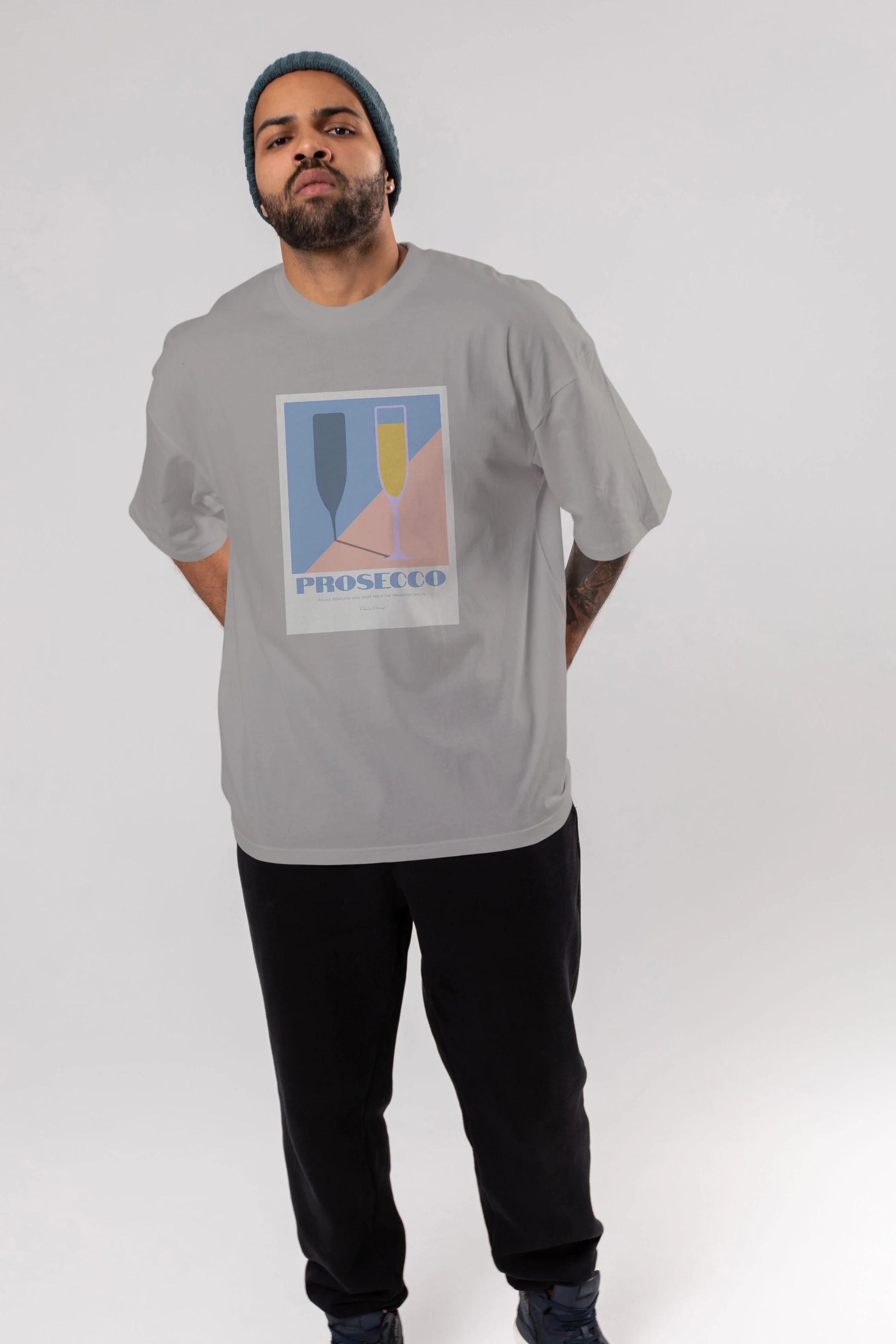 Prosecco Ön Baskılı Oversize t-shirt Erkek Kadın Unisex %100 Pamuk Bisiklet Yaka tişort