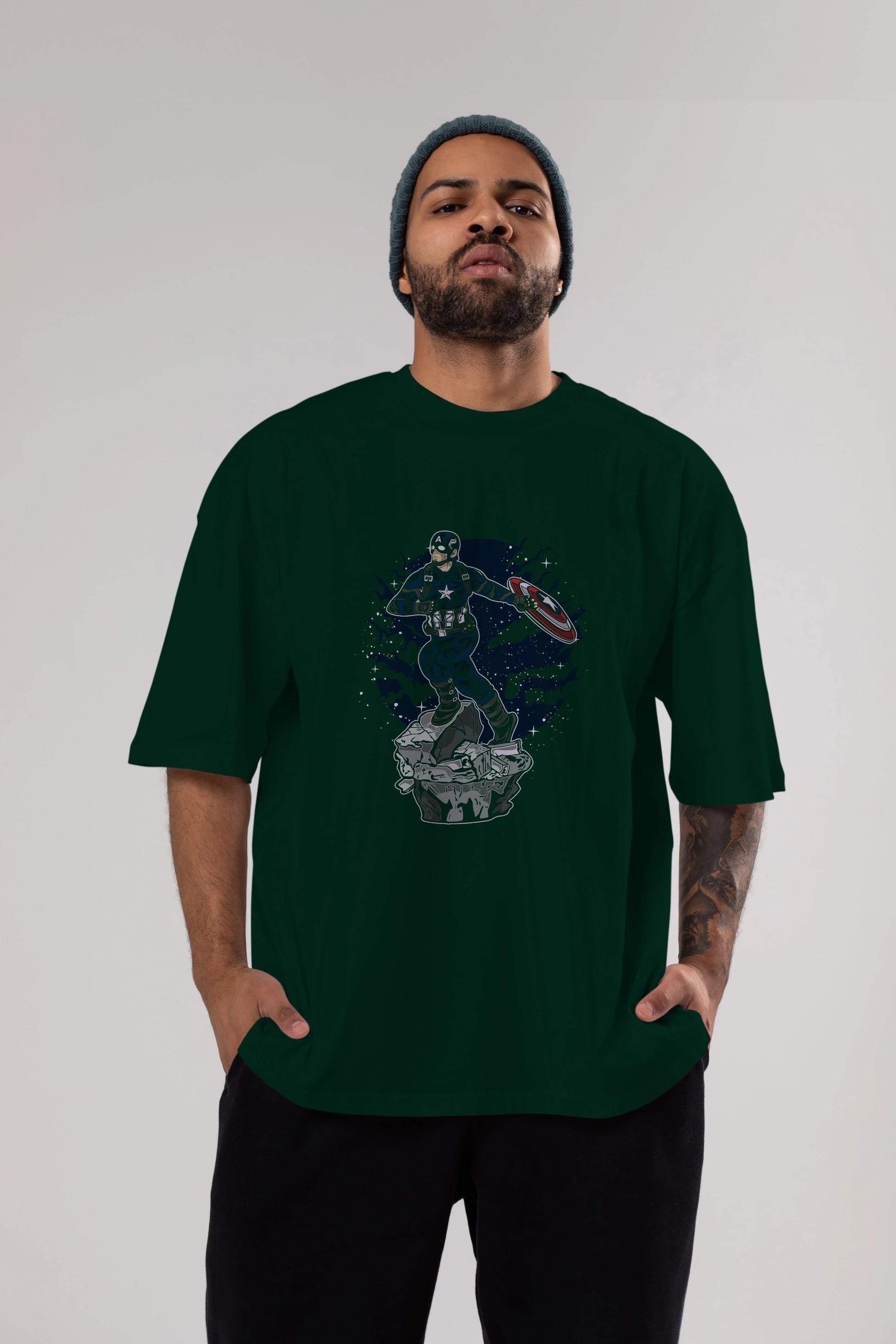 CAPTAIN AMERICA Ön Baskılı Oversize t-shirt Erkek Kadın Unisex %100 Pamuk tişort