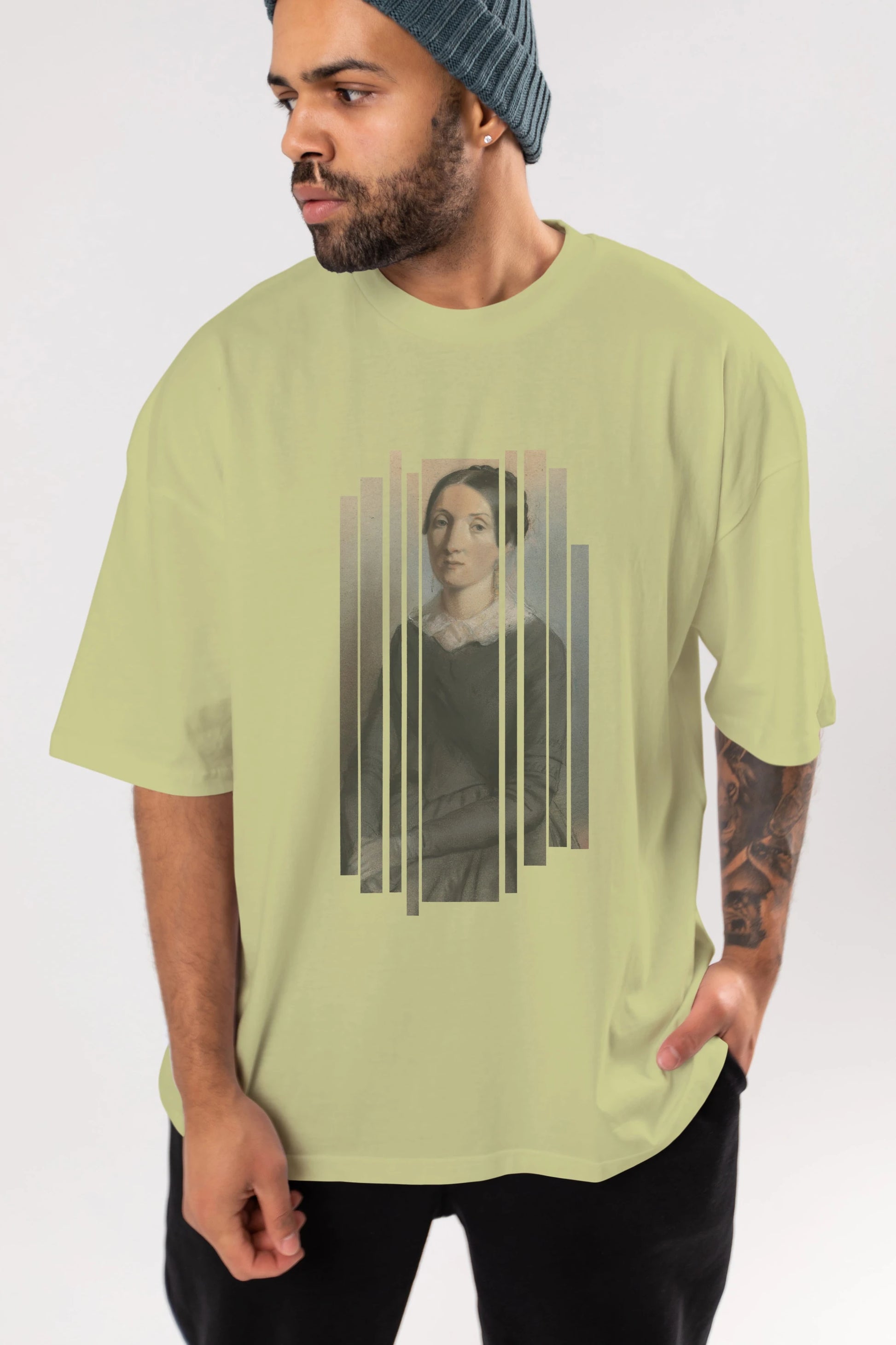 Retro Portre Ön Baskılı Oversize t-shirt Erkek Kadın Unisex