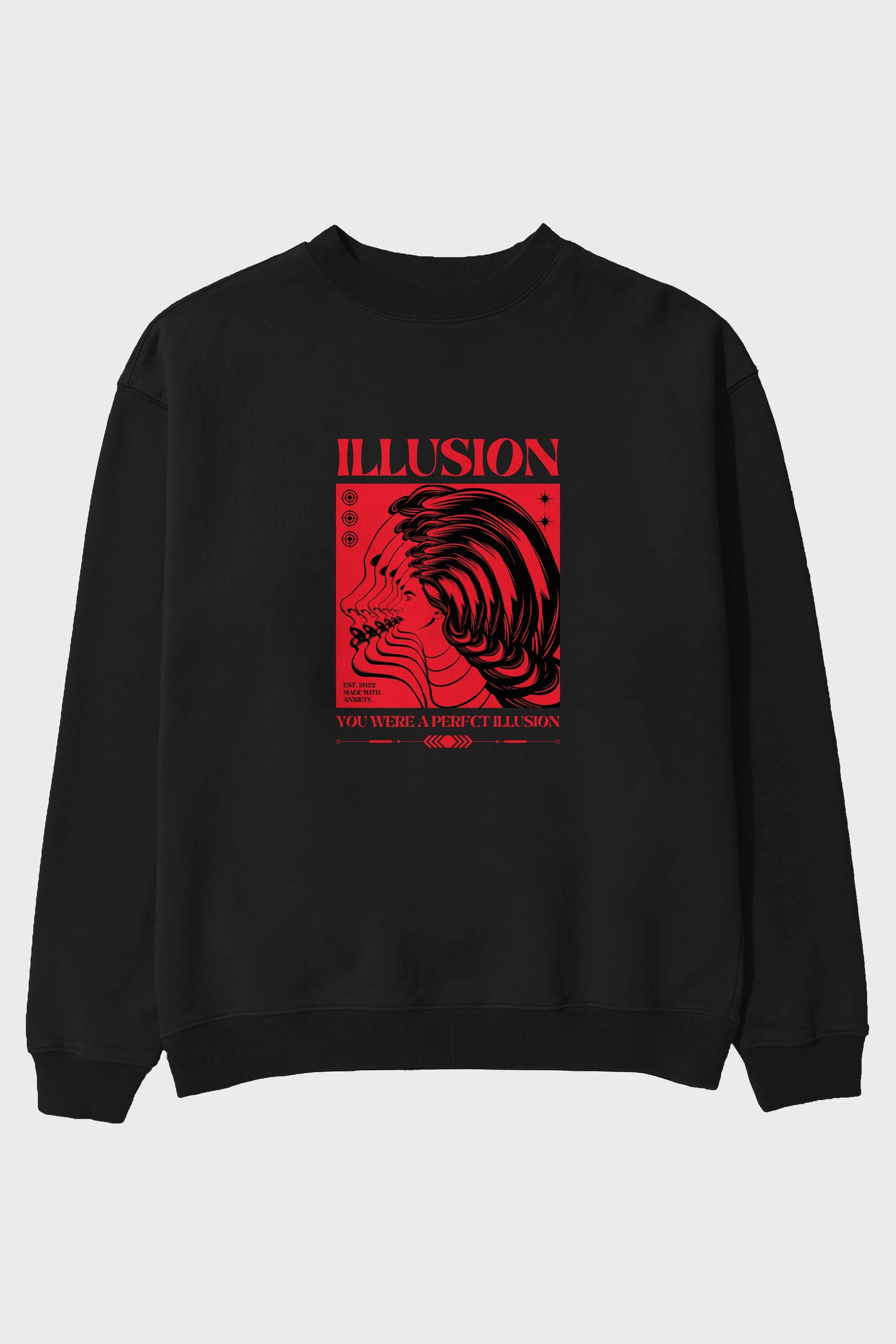Illusion Streetwear Ön Baskılı Oversize Sweatshirt Erkek Kadın Unisex