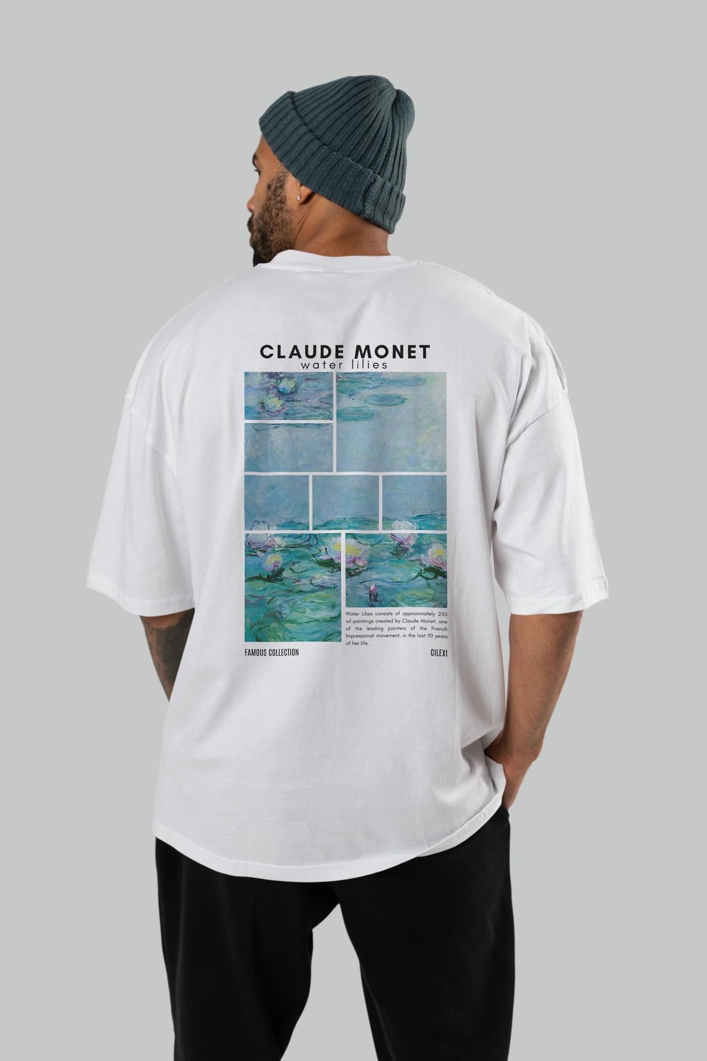 Claude Monet Arka Baskılı Oversize t-shirt Erkek Kadın Bisiklet Yaka Pamuk tişort