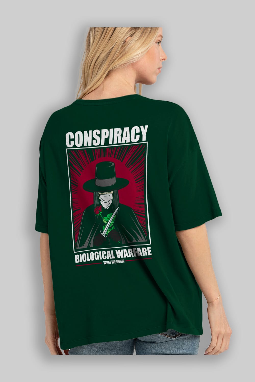 Vendetta Masker Arka Baskılı Oversize t-shirt Erkek Kadın Unisex %100 Pamuk tişort
