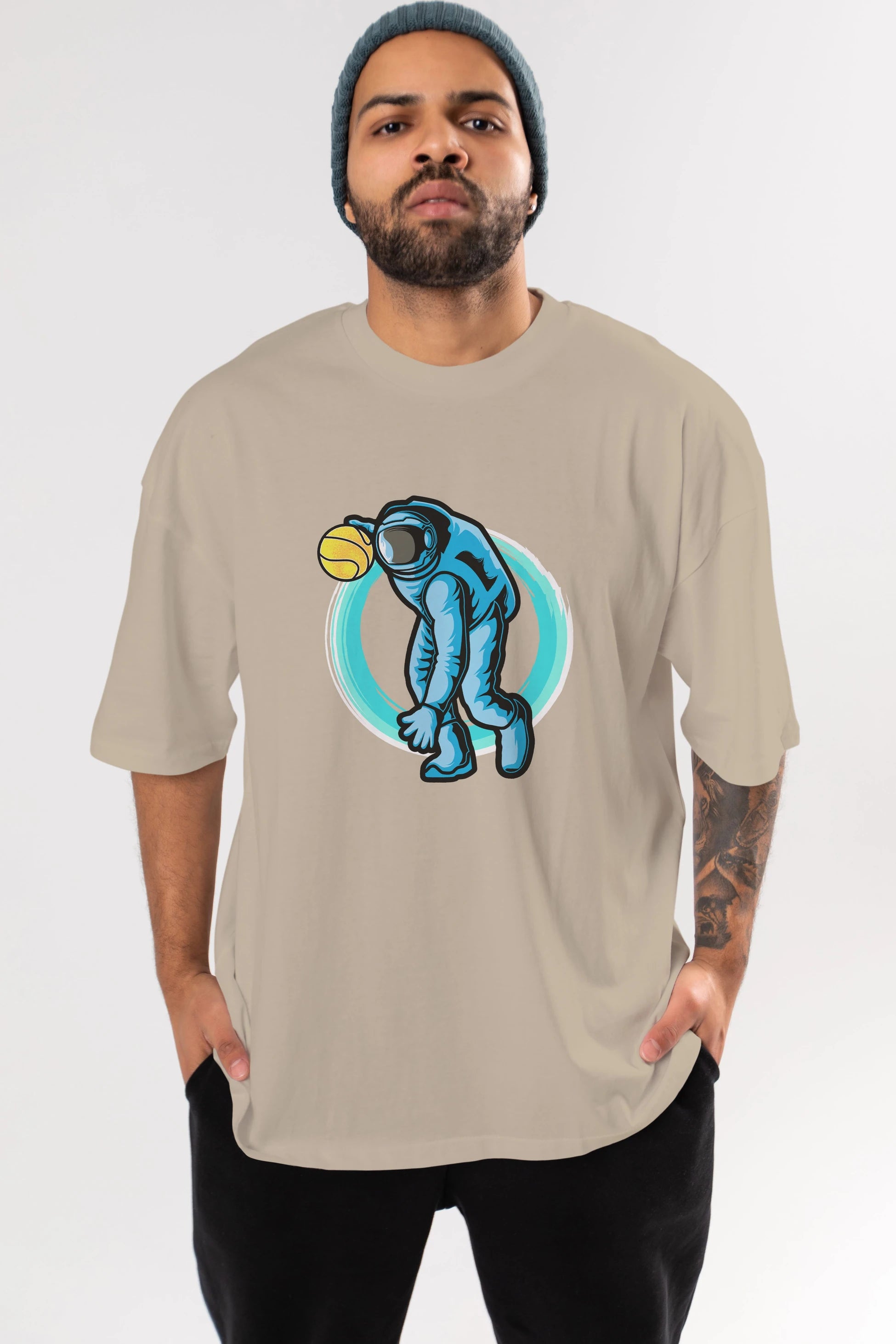 Astronaut Dribble Ön Baskılı Oversize t-shirt Erkek Kadın Unisex