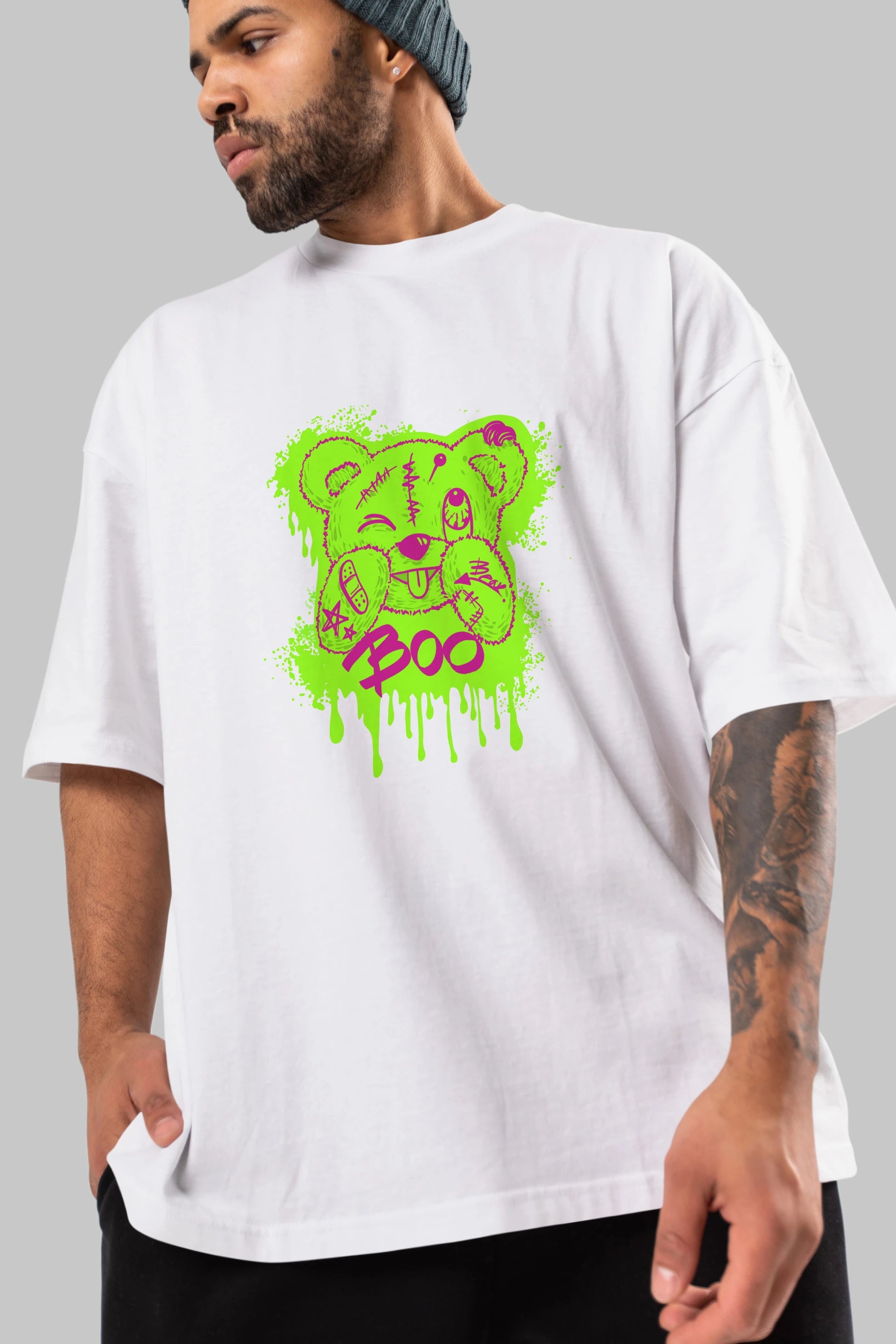 Boo  Bear Ön Baskılı Oversize t-shirt Erkek Kadın Unisex