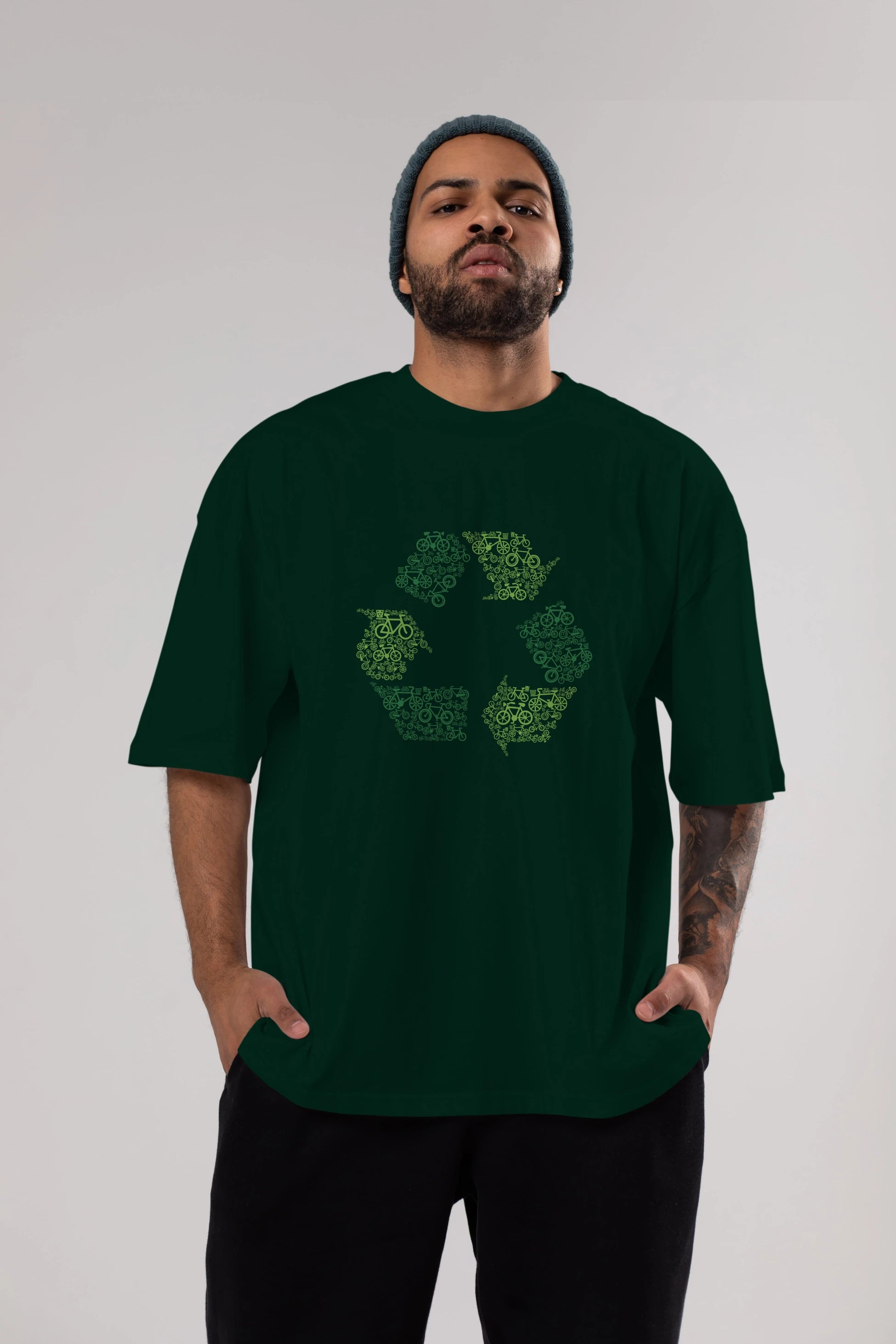 Recycling Ön Baskılı Oversize t-shirt %100 pamuk Erkek Kadın Unisex