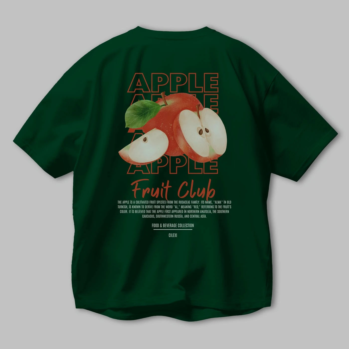 Apple Arka Baskılı Oversize t-shirt Erkek Kadın Pamuk Bisiklet Yaka tişort