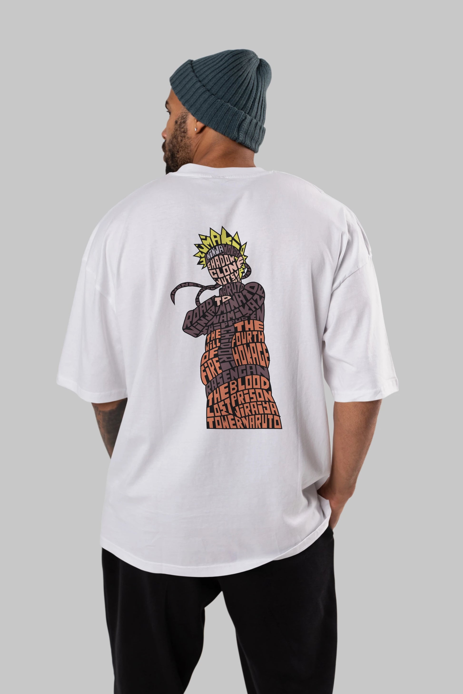 Rasengan Arka Baskılı Oversize t-shirt %100 pamuk Erkek Kadın Unisex