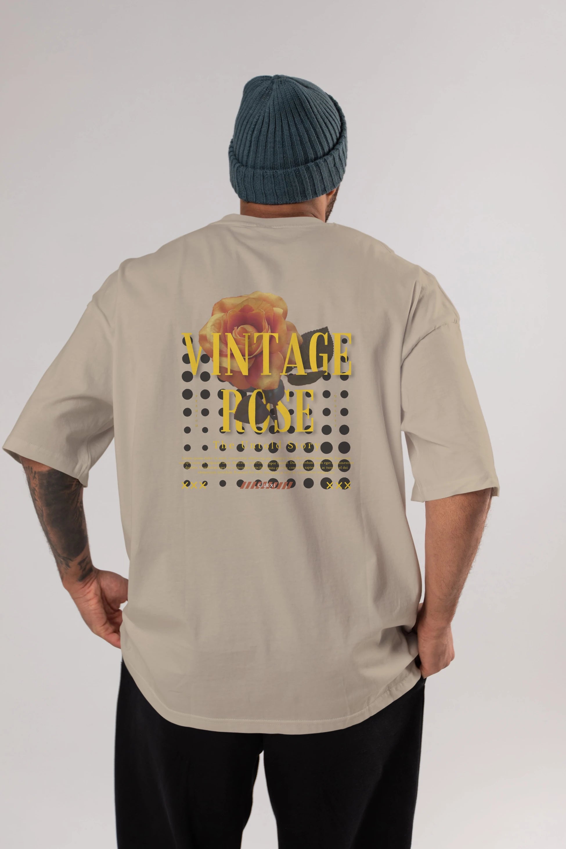 Vintage Rose Yazılı Arka Baskılı Oversize t-shirt Erkek Kadın Unisex
