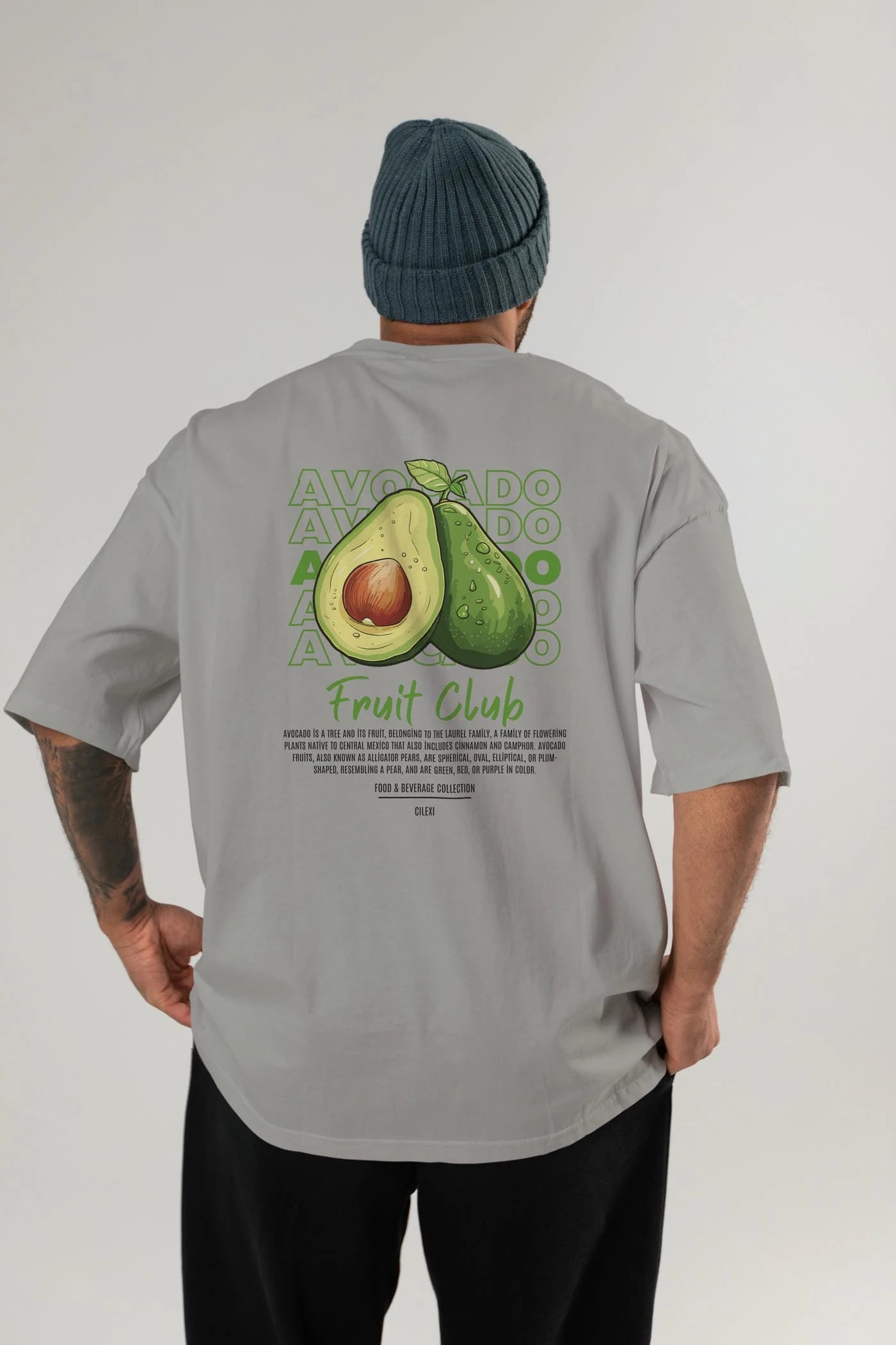 Avocado Arka Baskılı Oversize t-shirt Erkek Kadın Pamuk Bisiklet Yaka tişort