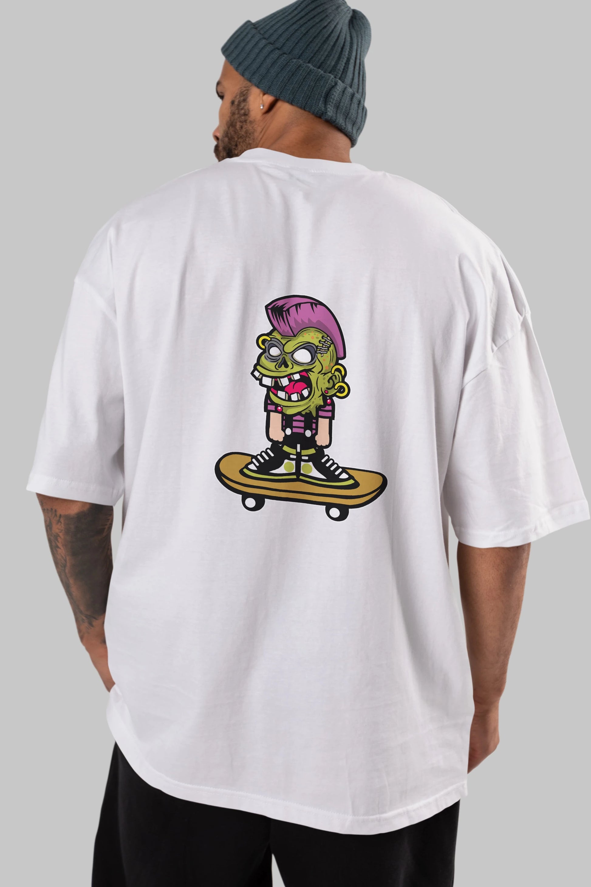 Zombie Punk Skater Arka Baskılı Oversize t-shirt Erkek Kadın Unisex %100 Pamuk tişort
