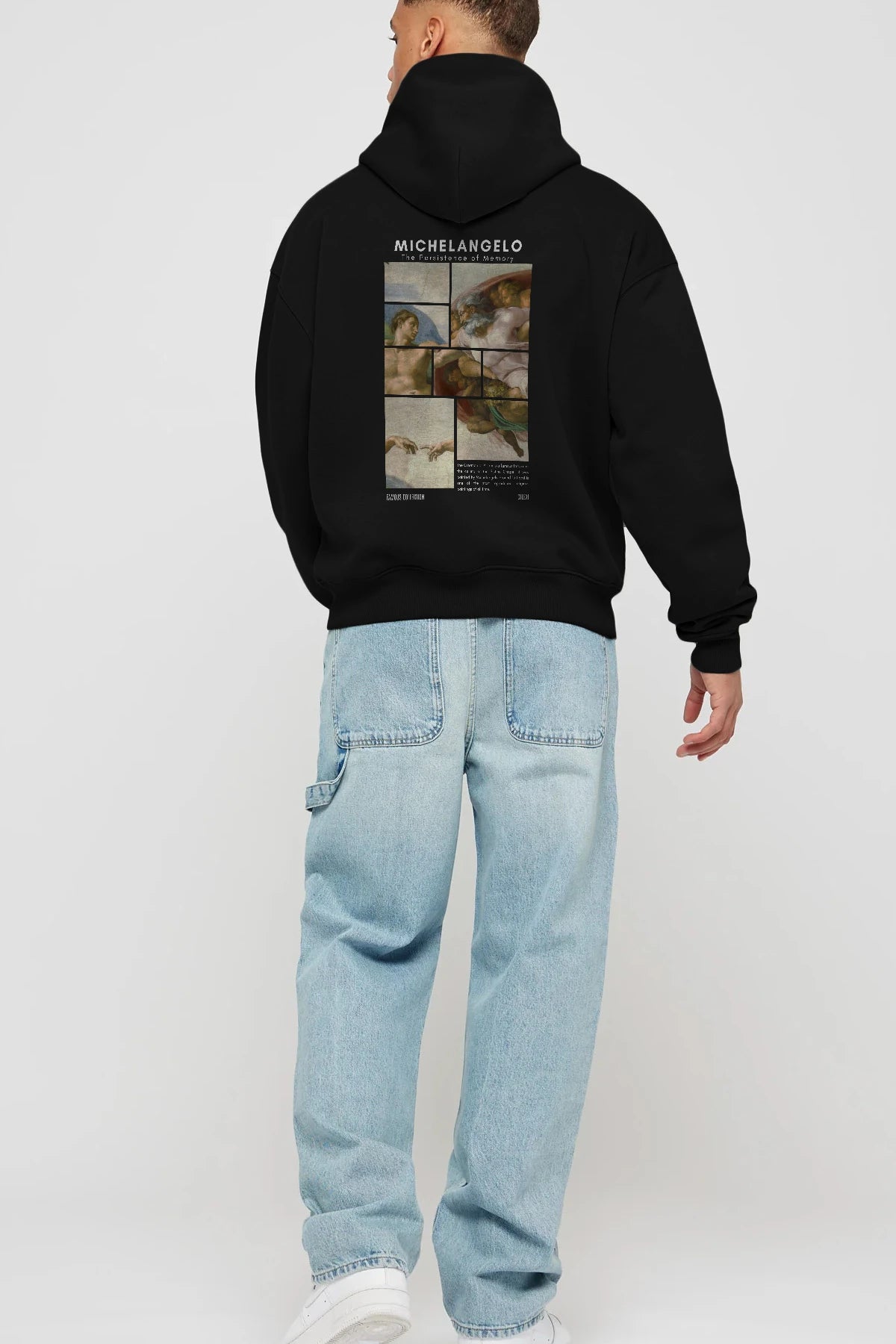 Michelangelo Arka Baskılı Hoodie Oversize Kapüşonlu Sweatshirt Erkek Kadın