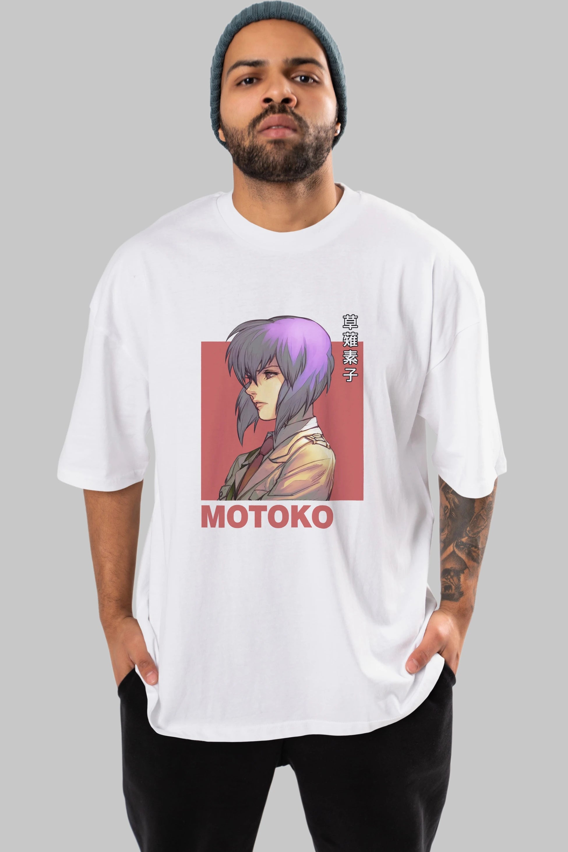 Motoko Kusanagi 12 Anime Ön Baskılı Oversize t-shirt %100 pamuk Erkek Kadın Unisex