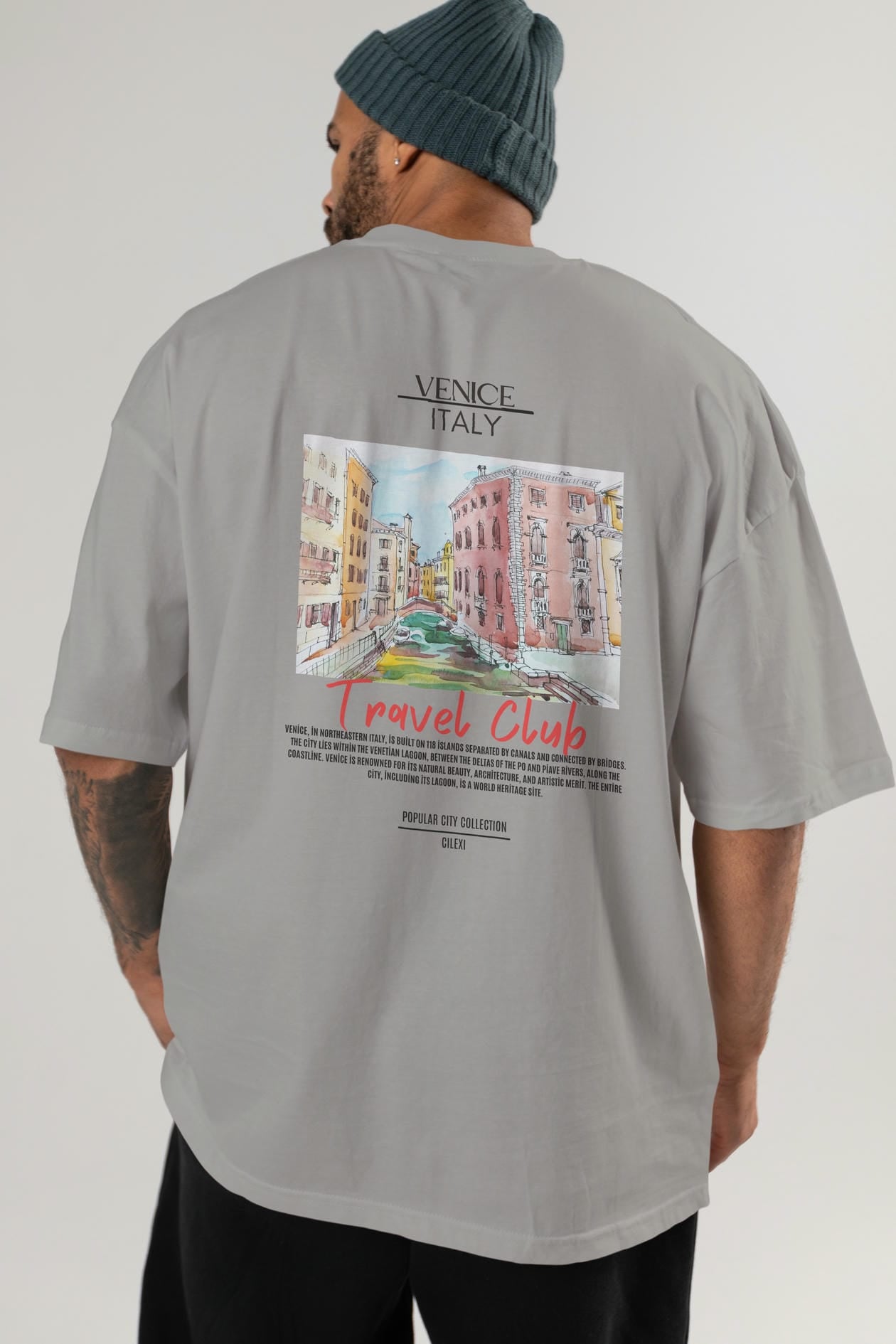 Venice İtaly Arka Baskılı Oversize t-shirt Erkek Kadın Pamuk Bisiklet Yaka tişort