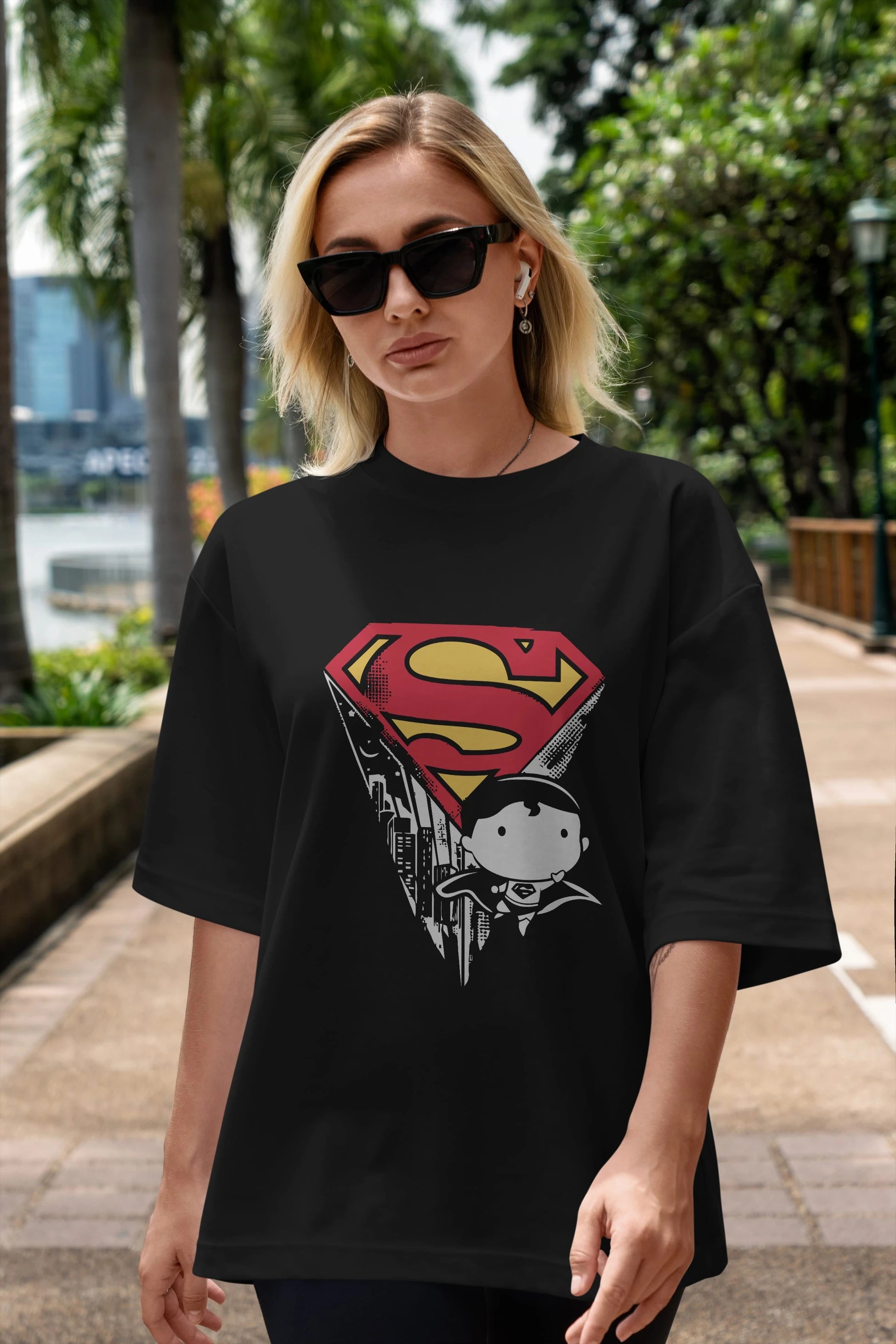 Superman Ön Baskılı Oversize t-shirt Erkek Kadın Unisex %100 Pamuk Bisiklet Yaka tişort