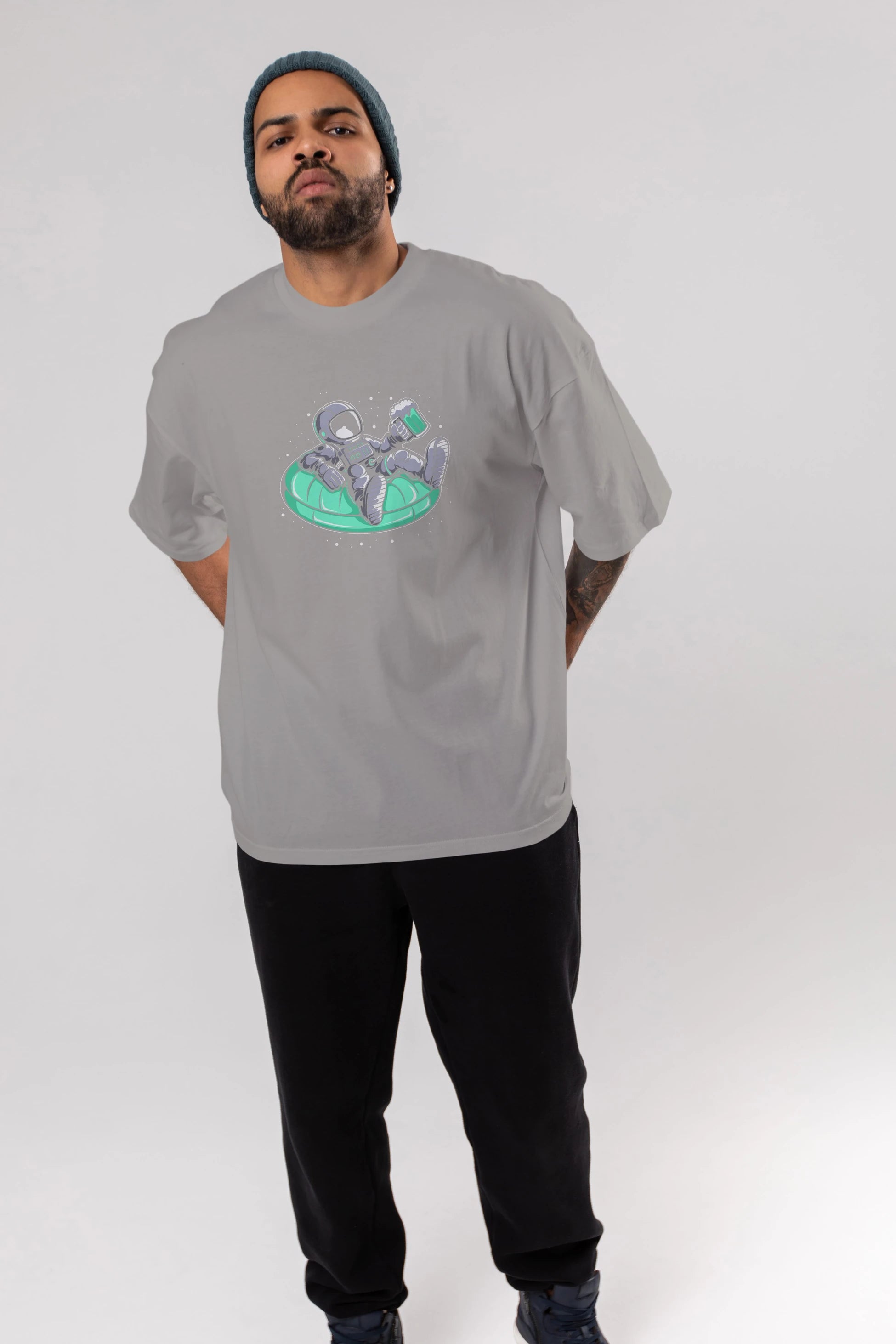 Astronaut Pool Float Ön Baskılı Oversize t-shirt Erkek Kadın Unisex