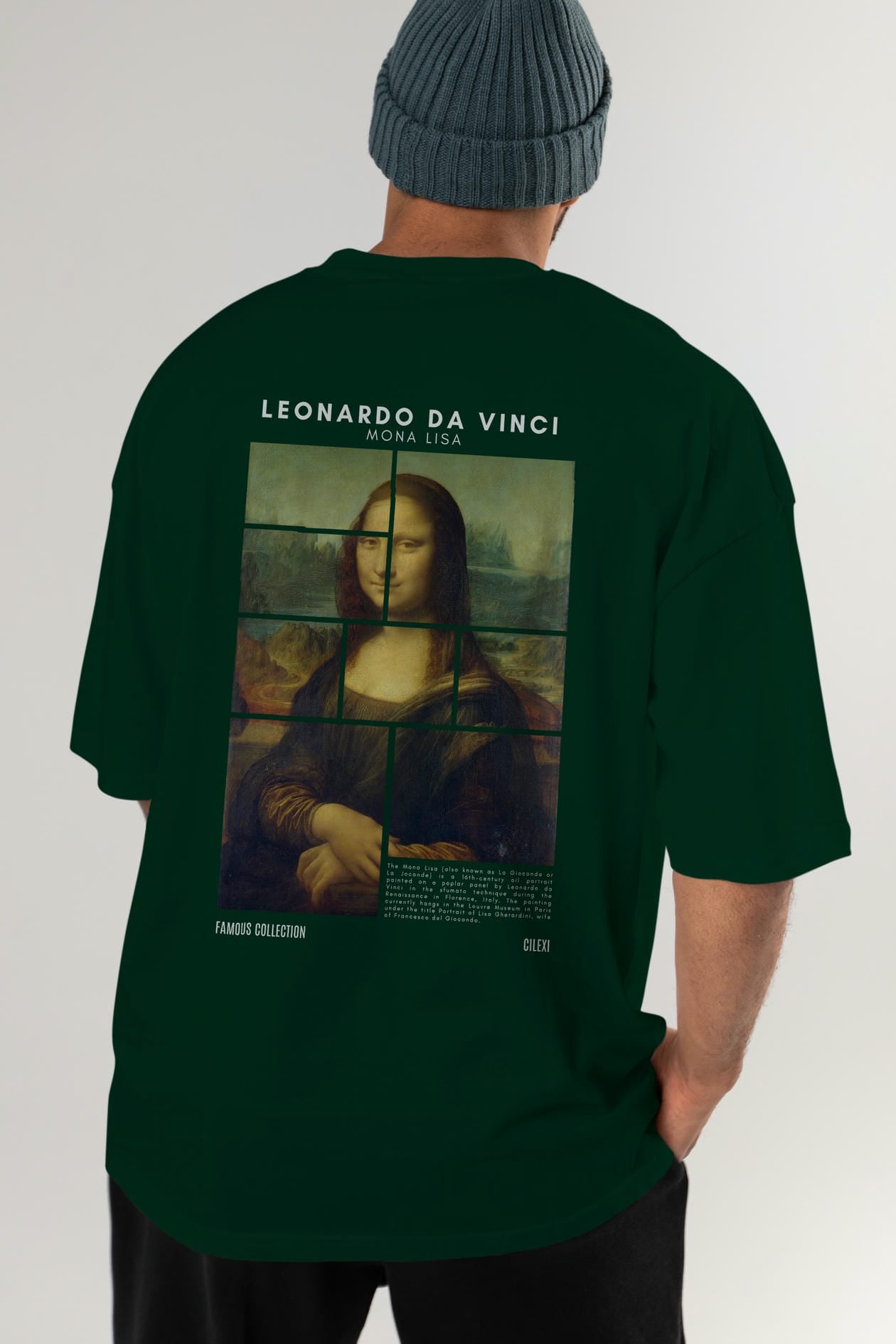 Leonardo Da Vinci Mona Lisa Arka Baskılı Oversize t-shirt Erkek Kadın Bisiklet Yaka Pamuk tişort