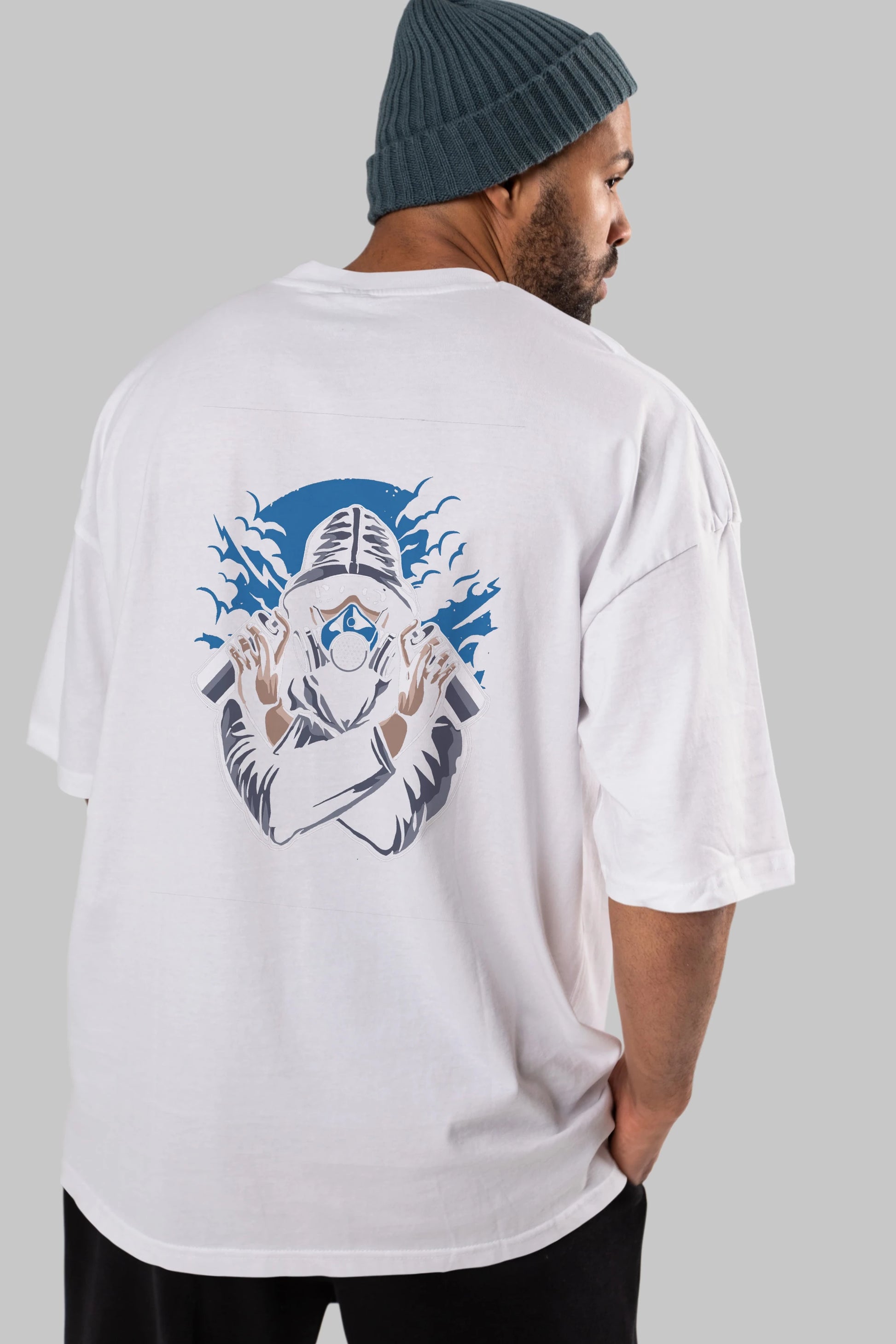 Graffiti Gasmask Arka Baskılı Oversize t-shirt Erkek Kadın Unisex %100 Pamuk