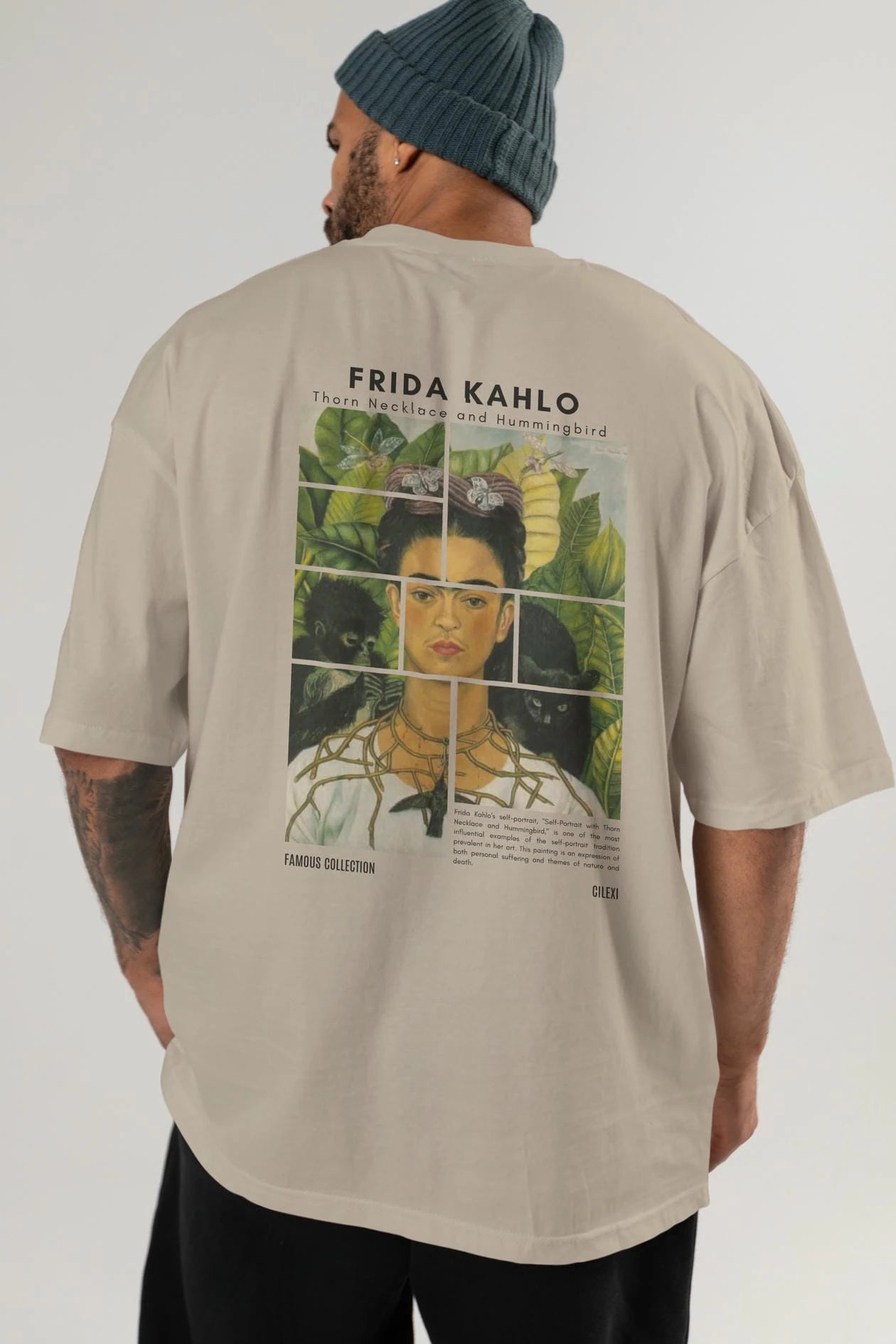 Frida Kahlo Arka Baskılı Oversize t-shirt Erkek Kadın Bisiklet Yaka Pamuk tişort