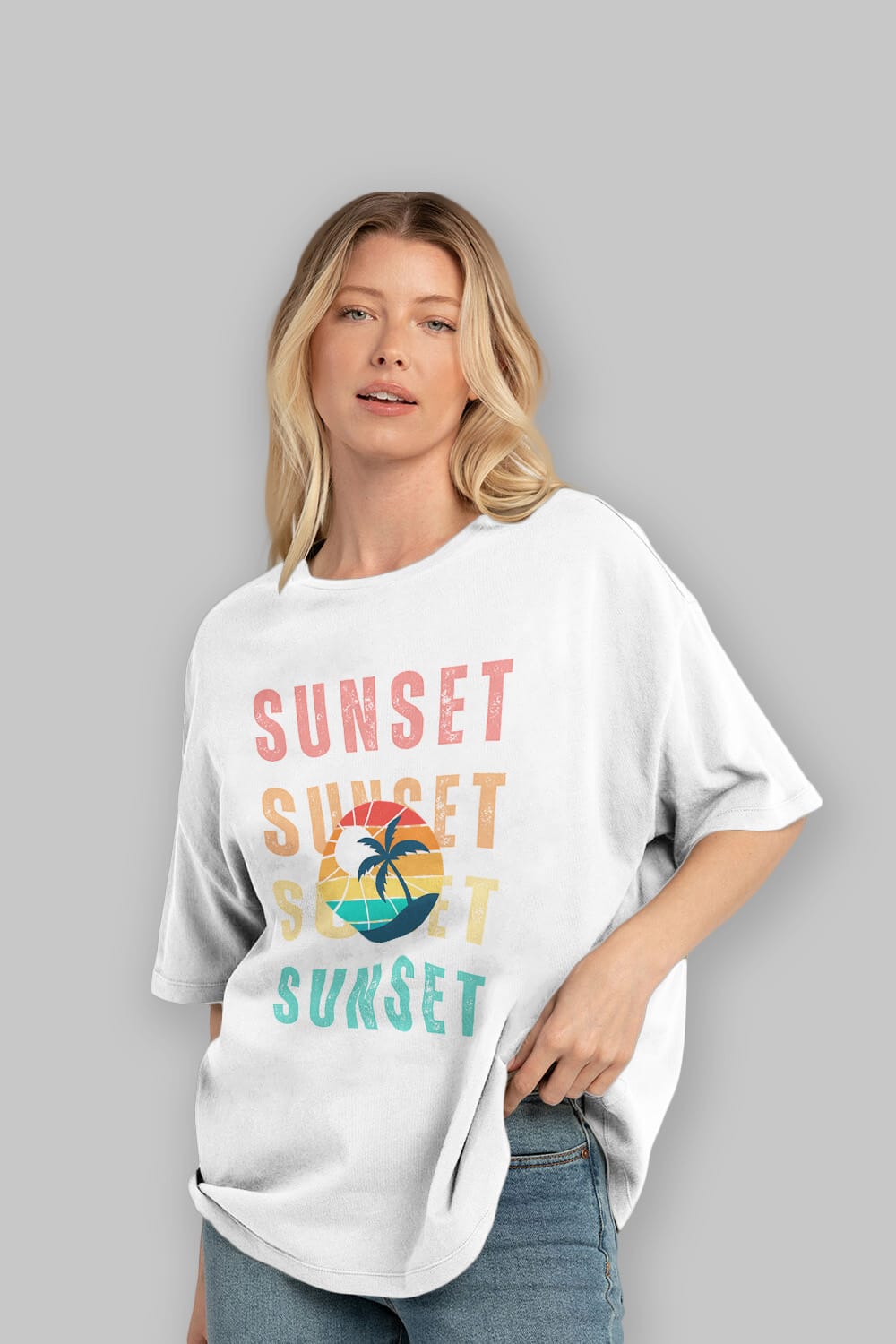 Sunset Yazılı Ön Baskılı Oversize t-shirt Erkek Kadın Unisex