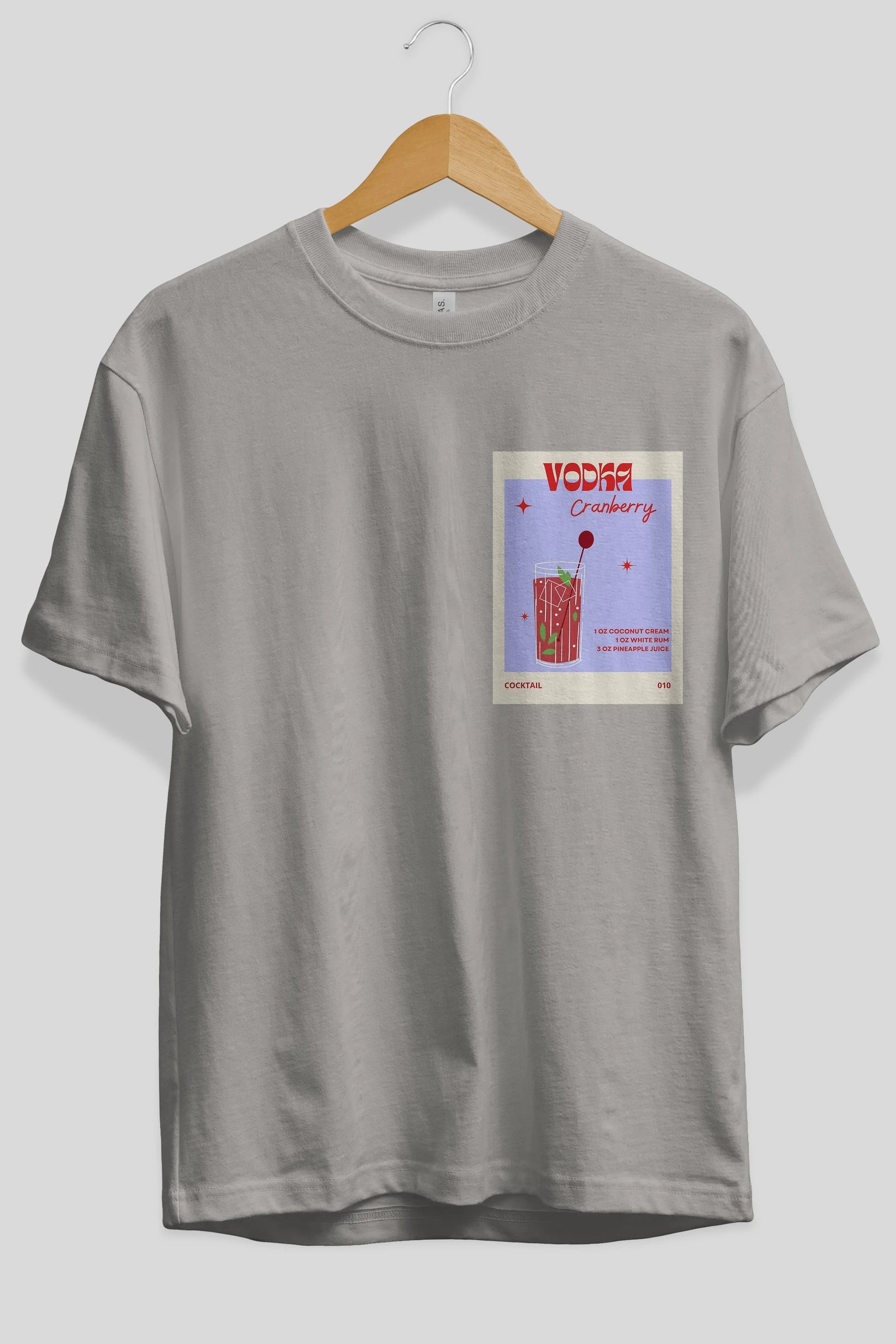 Vodka Cranberry Ön Sol Baskılı Oversize t-shirt Erkek Kadın Unisex %100 Pamuk Bisiklet Yaka tişort