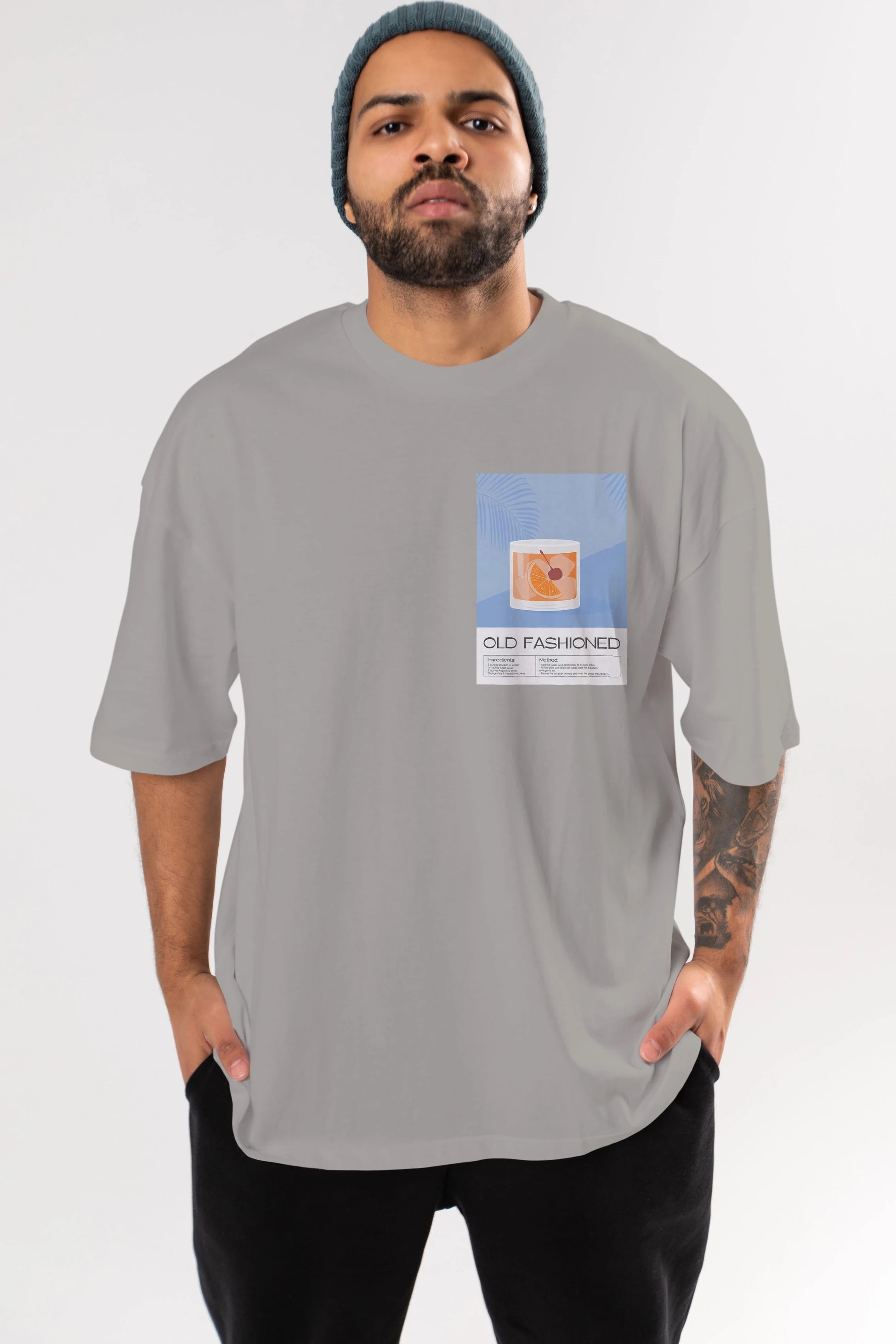 Old Fashioned 3 Ön Sol Baskılı Oversize t-shirt Erkek Kadın Unisex %100 Pamuk Bisiklet Yaka tişort