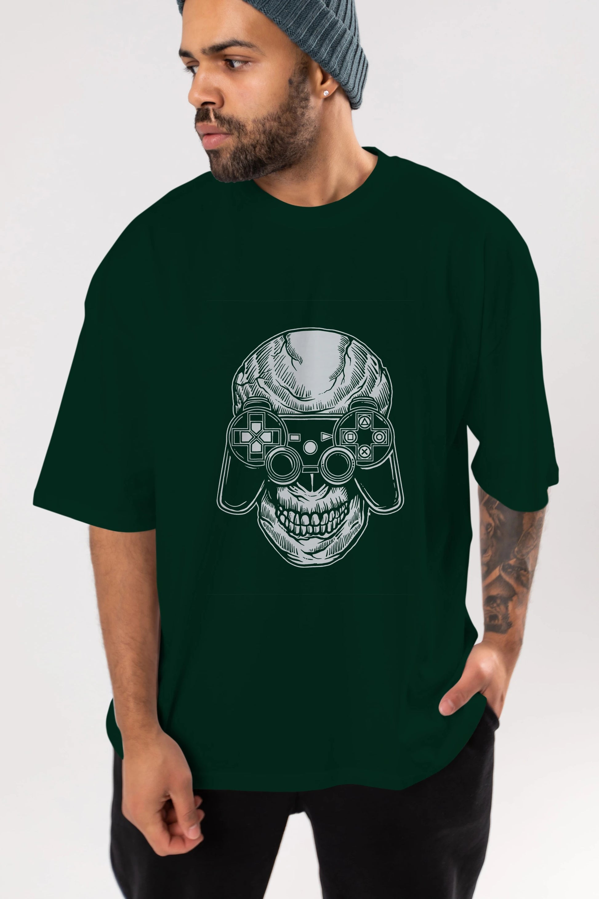Skull Gamers Ön Baskılı Oversize t-shirt Erkek Kadın Unisex %100 Pamuk tişort