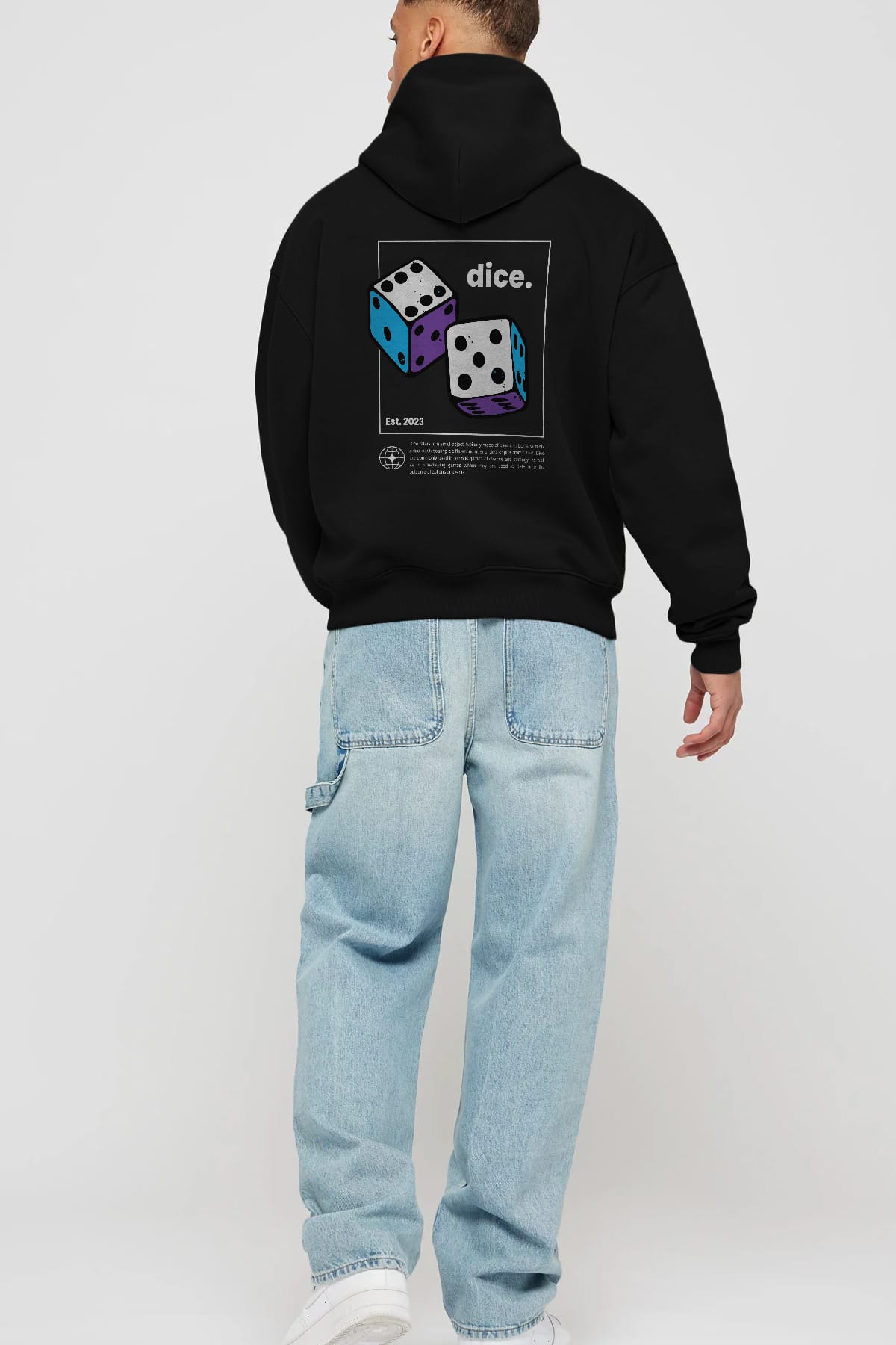 Dice Yazılı Arka Baskılı Oversize Hoodie Kapüşonlu Sweatshirt Erkek Kadın Unisex
