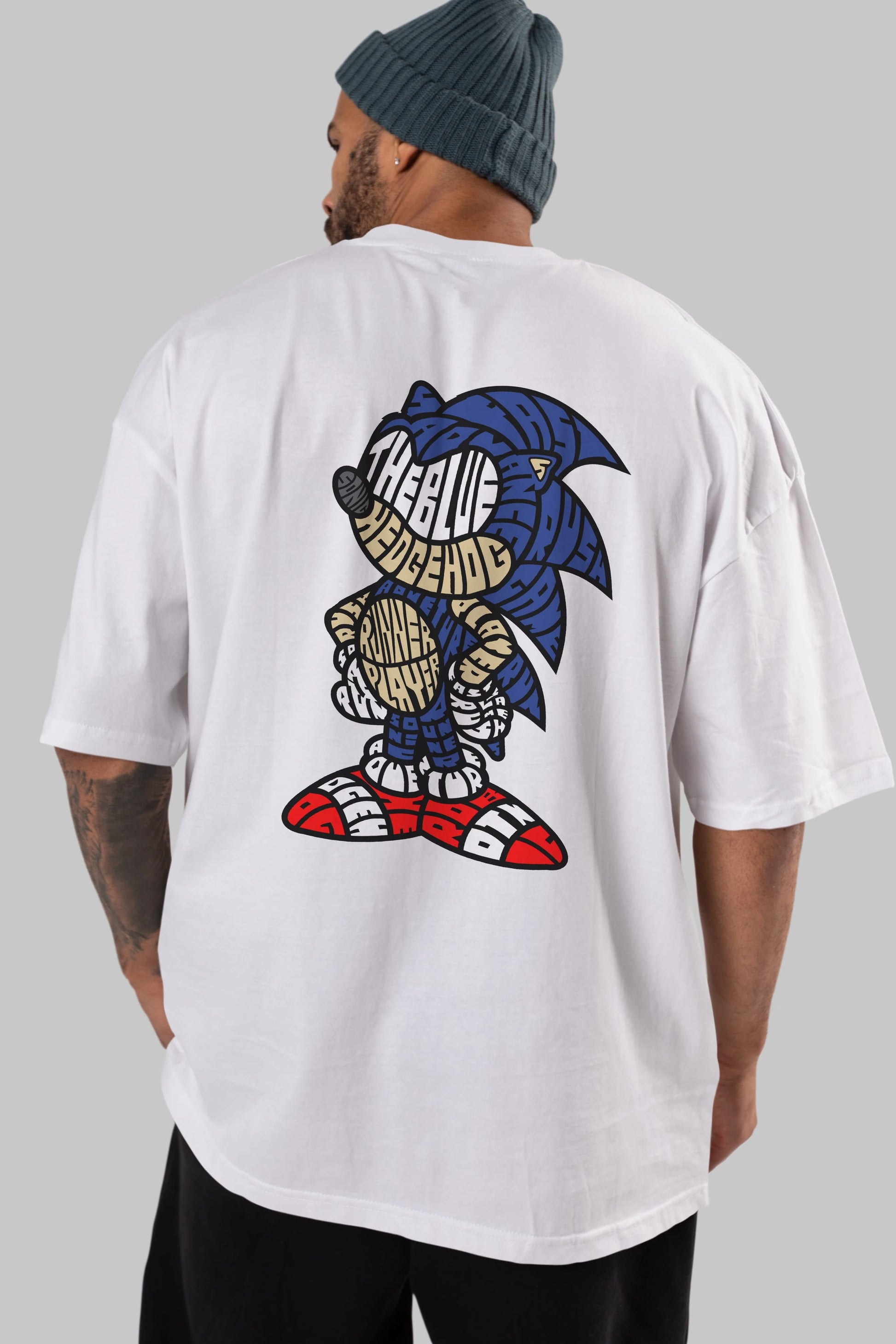 The Blue Hedgehog Arka Baskılı Oversize t-shirt %100 pamuk Erkek Kadın Unisex
