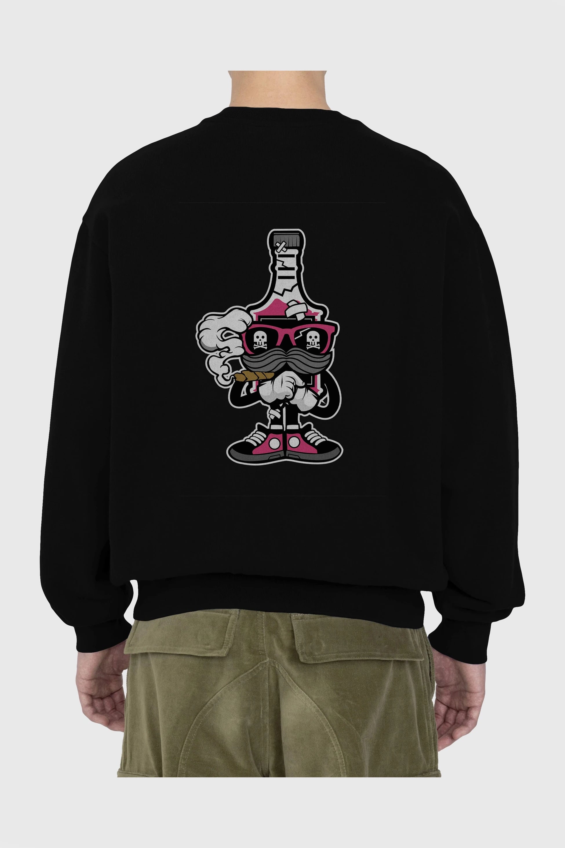 Vodka Bottle Arka Baskılı Oversize Sweatshirt Erkek Kadın Unisex