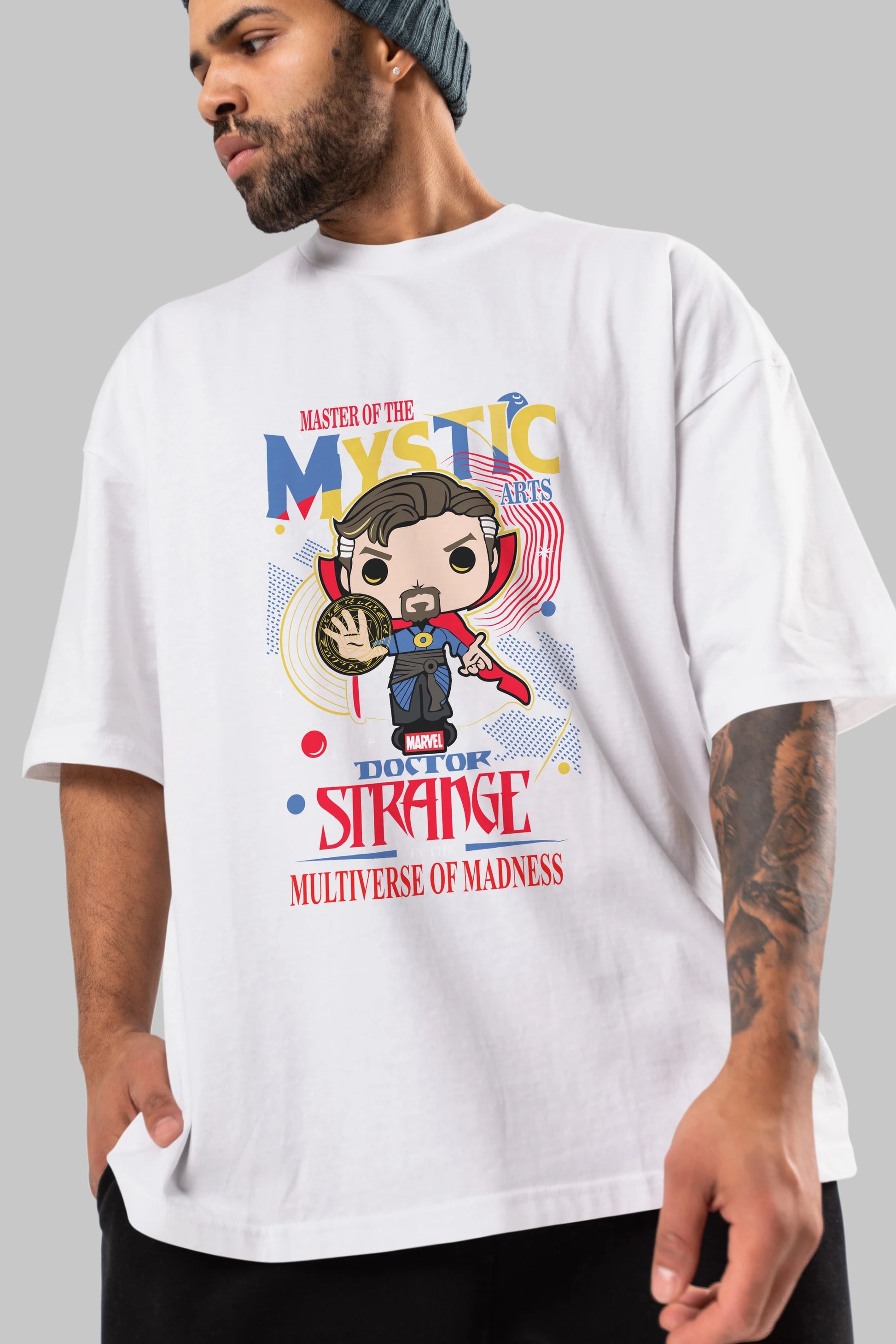 Doctor Strange Ön Baskılı Oversize t-shirt Erkek Kadın Unisex %100 Pamuk Bisiklet Yaka tişort