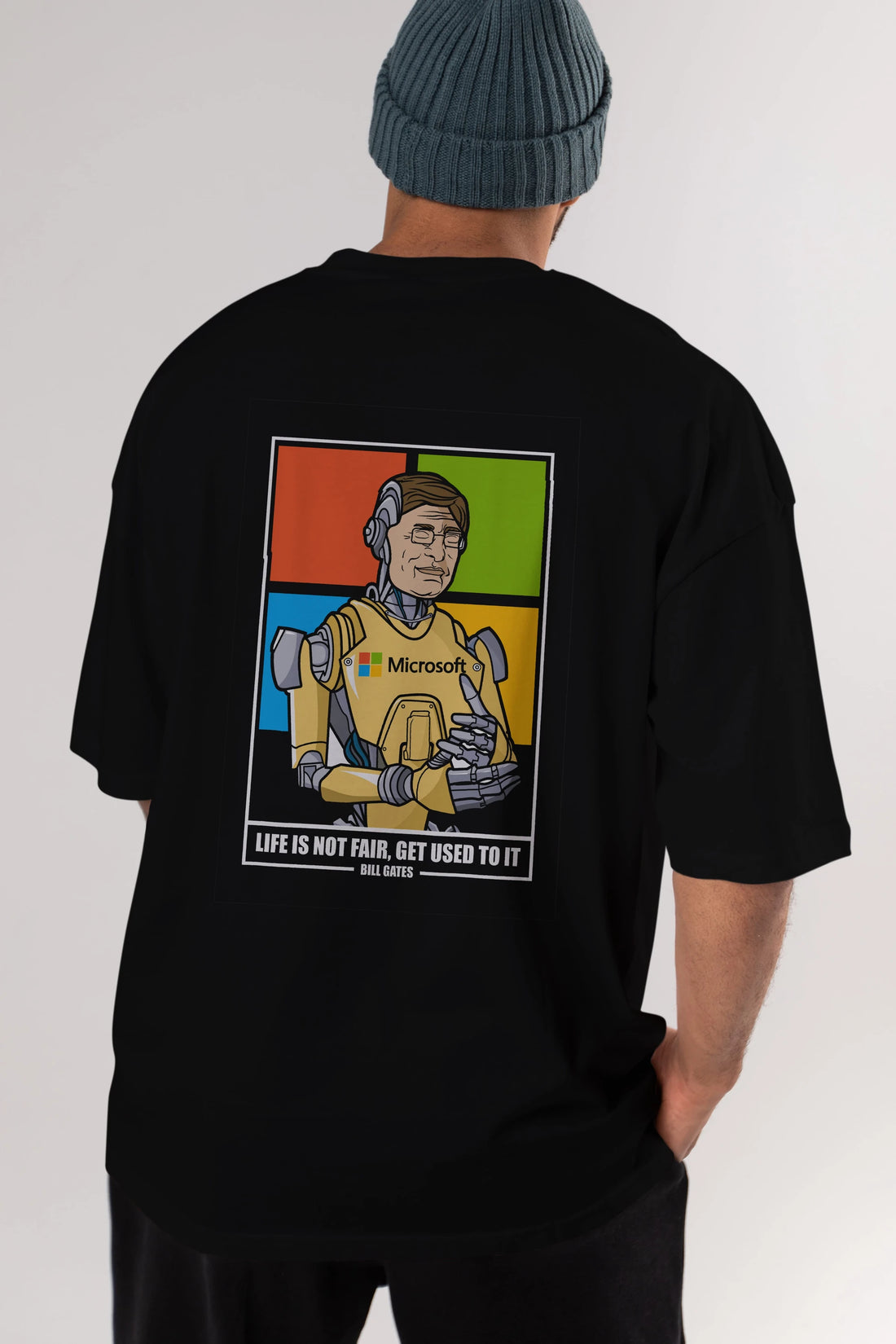 Bill Gates Robot Human Arka Baskılı Oversize t-shirt Erkek Kadın Unisex %100 Pamuk tişort
