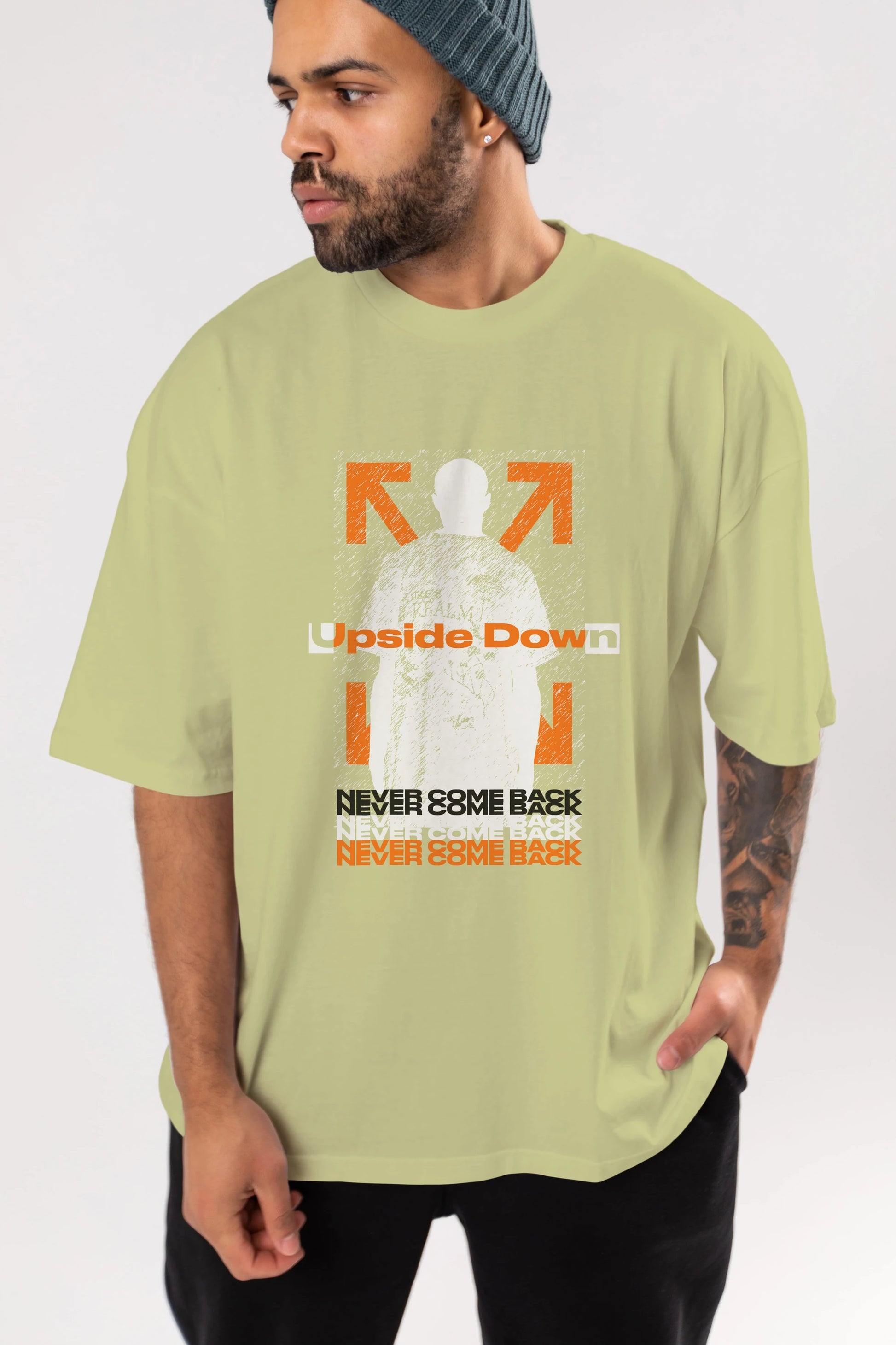 Upside Down Ön Baskılı Oversize t-shirt Erkek Kadın Unisex