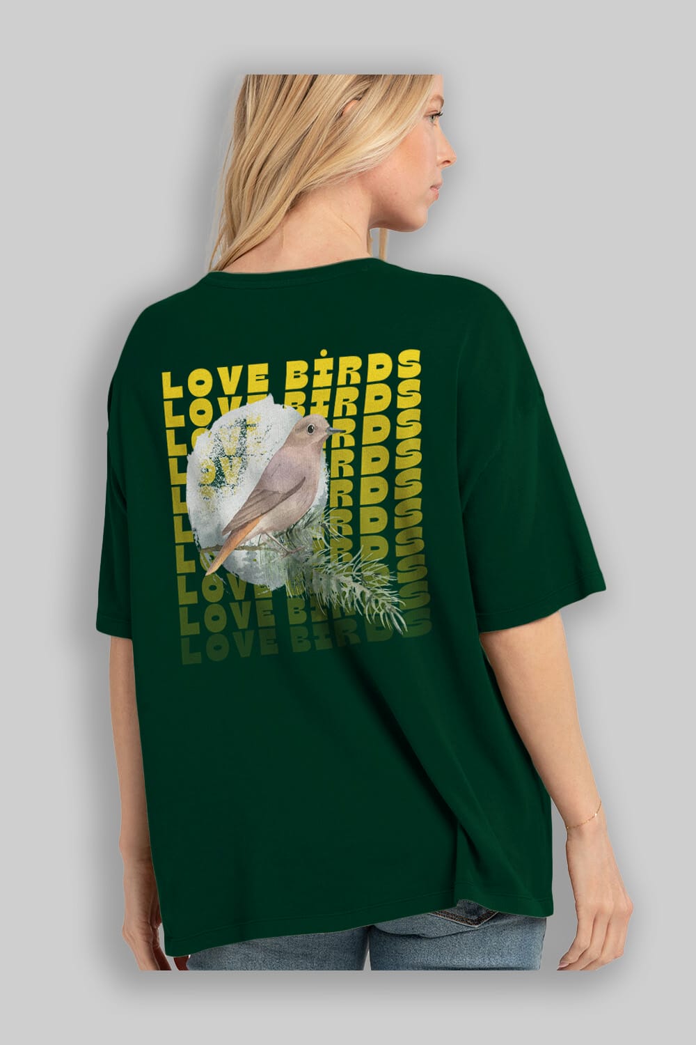 Love Birds Yazılı Arka Baskılı Oversize t-shirt Erkek Kadın Unisex