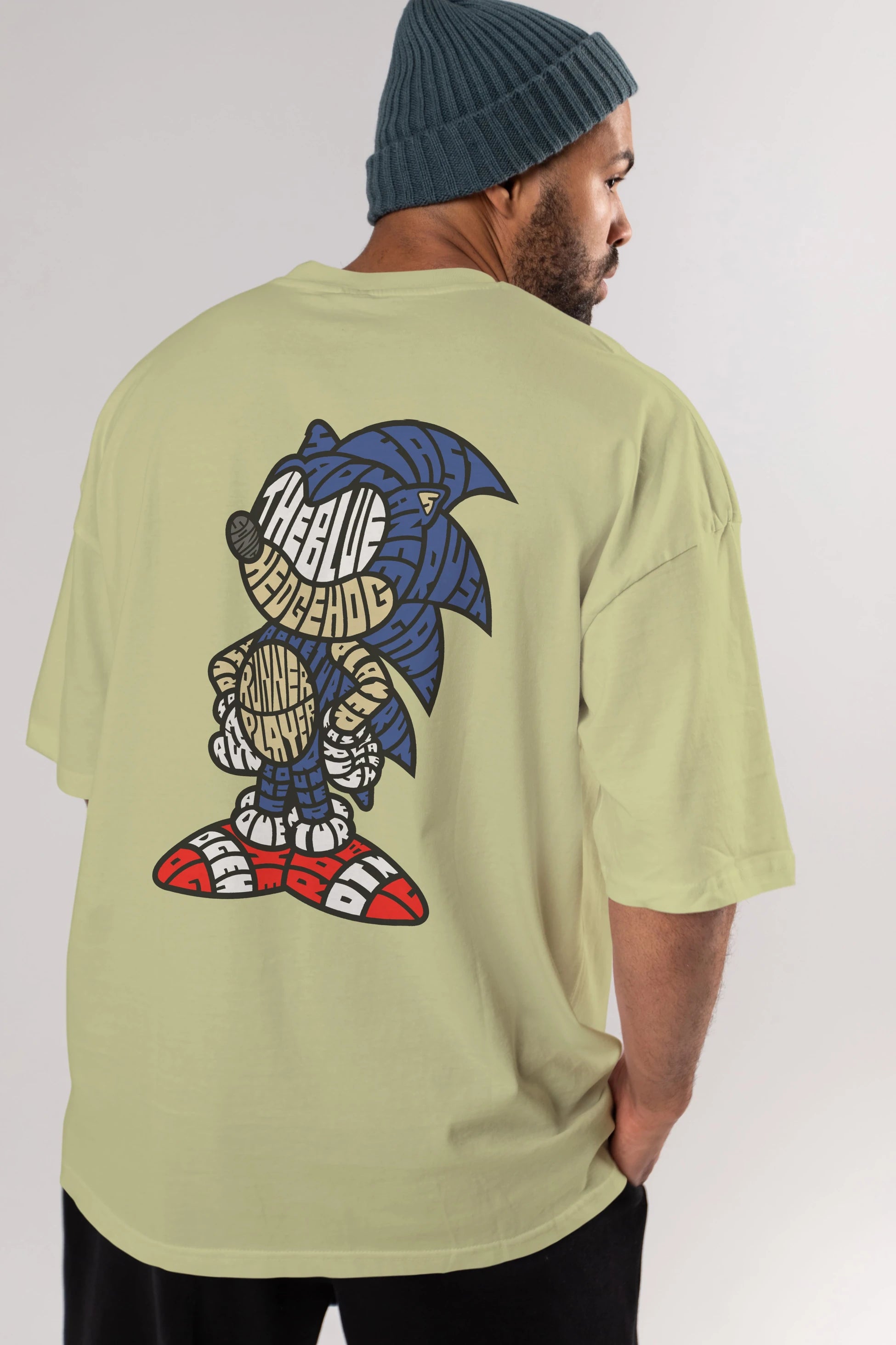 The Blue Hedgehog Arka Baskılı Oversize t-shirt %100 pamuk Erkek Kadın Unisex
