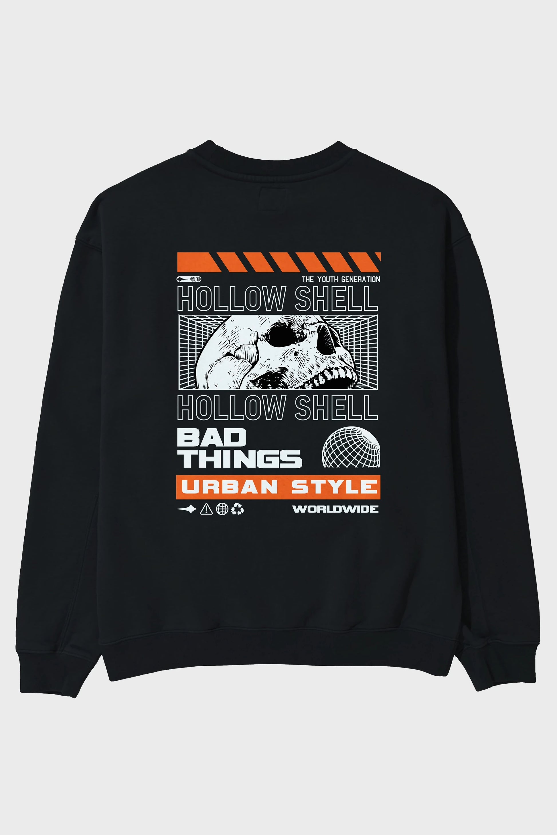 Hollow Shell Arka Baskılı Oversize Sweatshirt Erkek Kadın Unisex