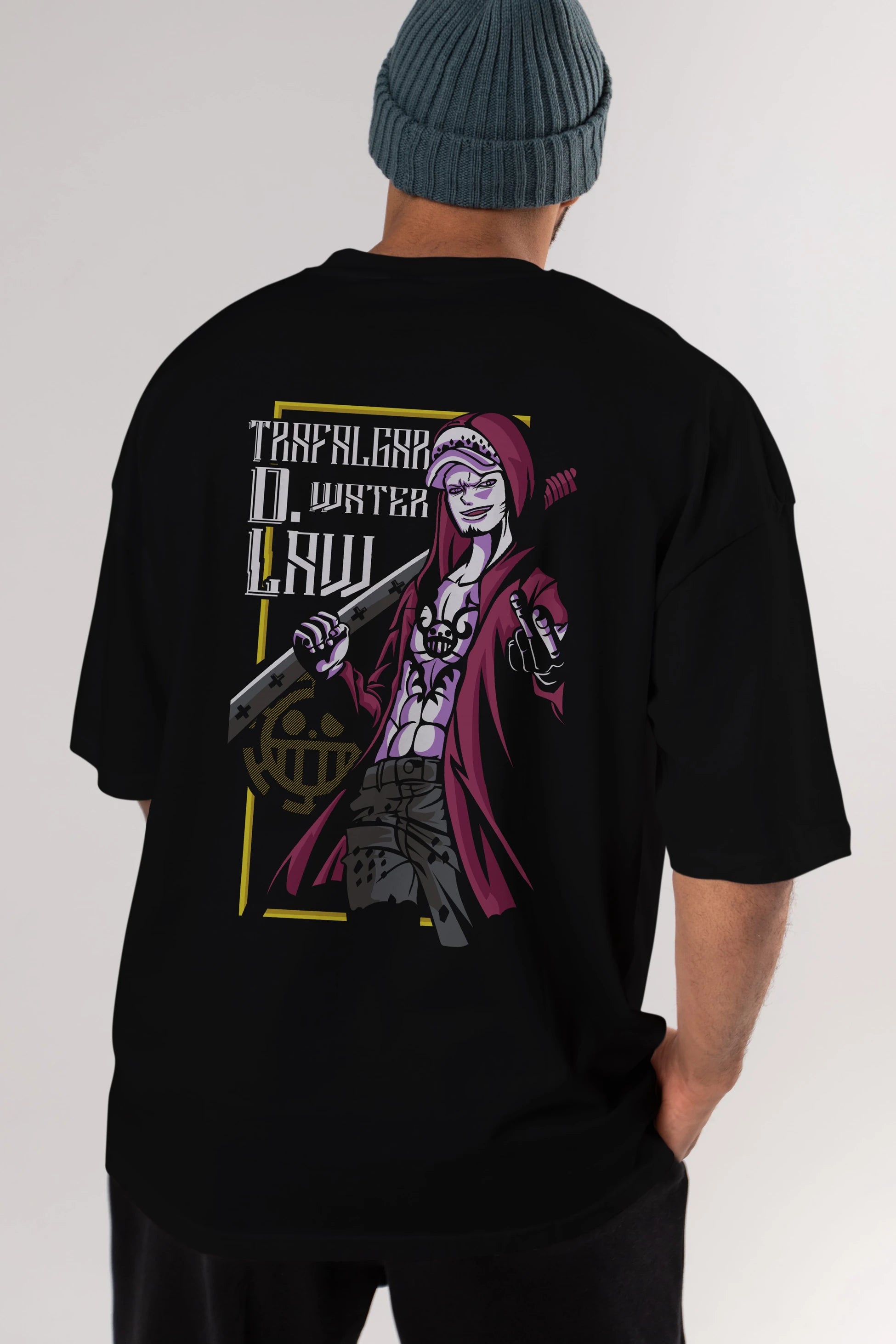 Trafalgar D. Water Law Anime Arka Baskılı Oversize t-shirt Erkek Kadın Unisex %100 pamuk tişort