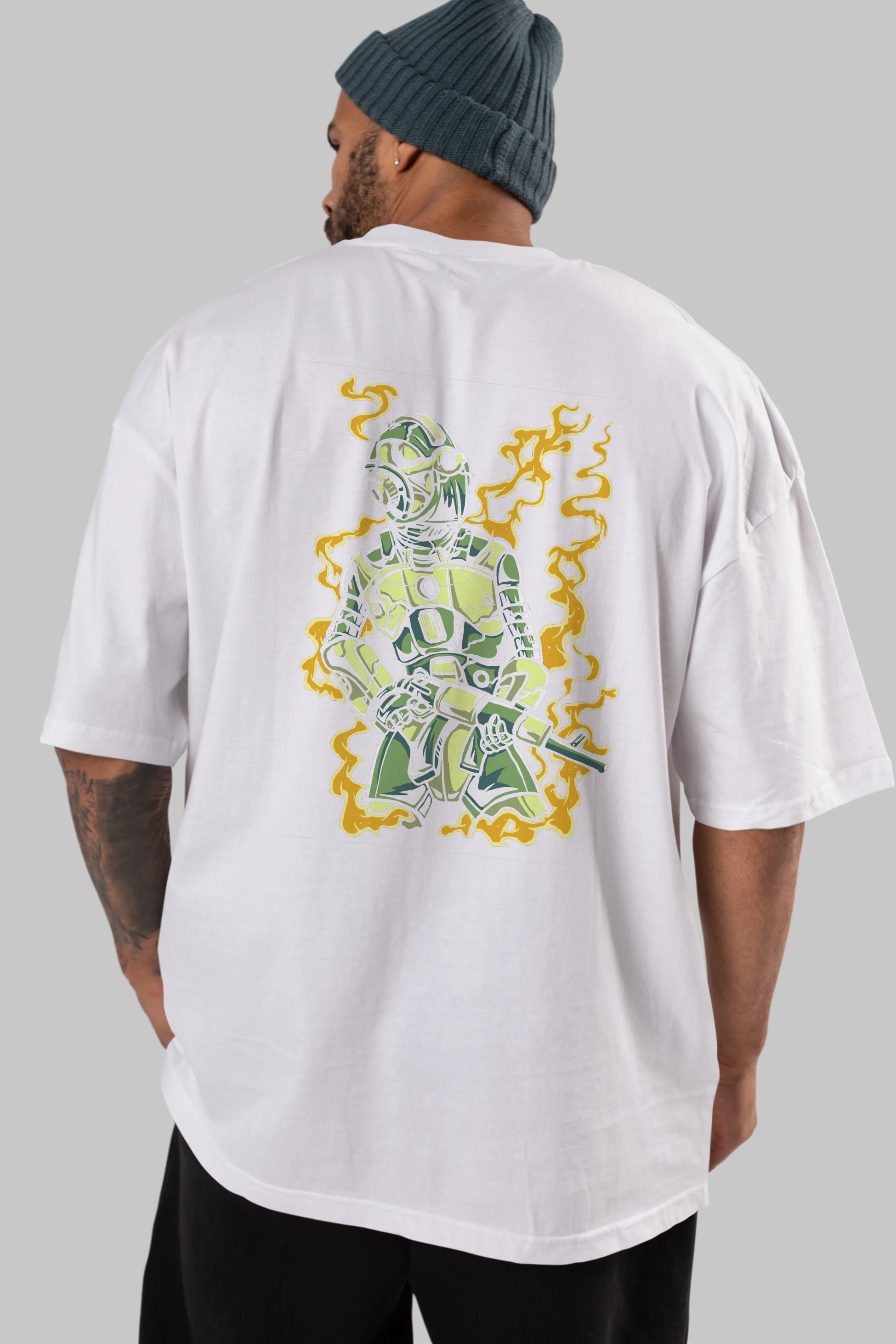 Robot Soldier Arka Baskılı Oversize t-shirt Erkek Kadın Unisex %100 Pamuk