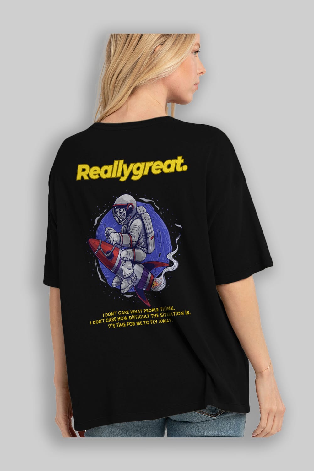 Reallygreat Astronaut Arka Baskılı Oversize t-shirt Erkek Kadın Unisex