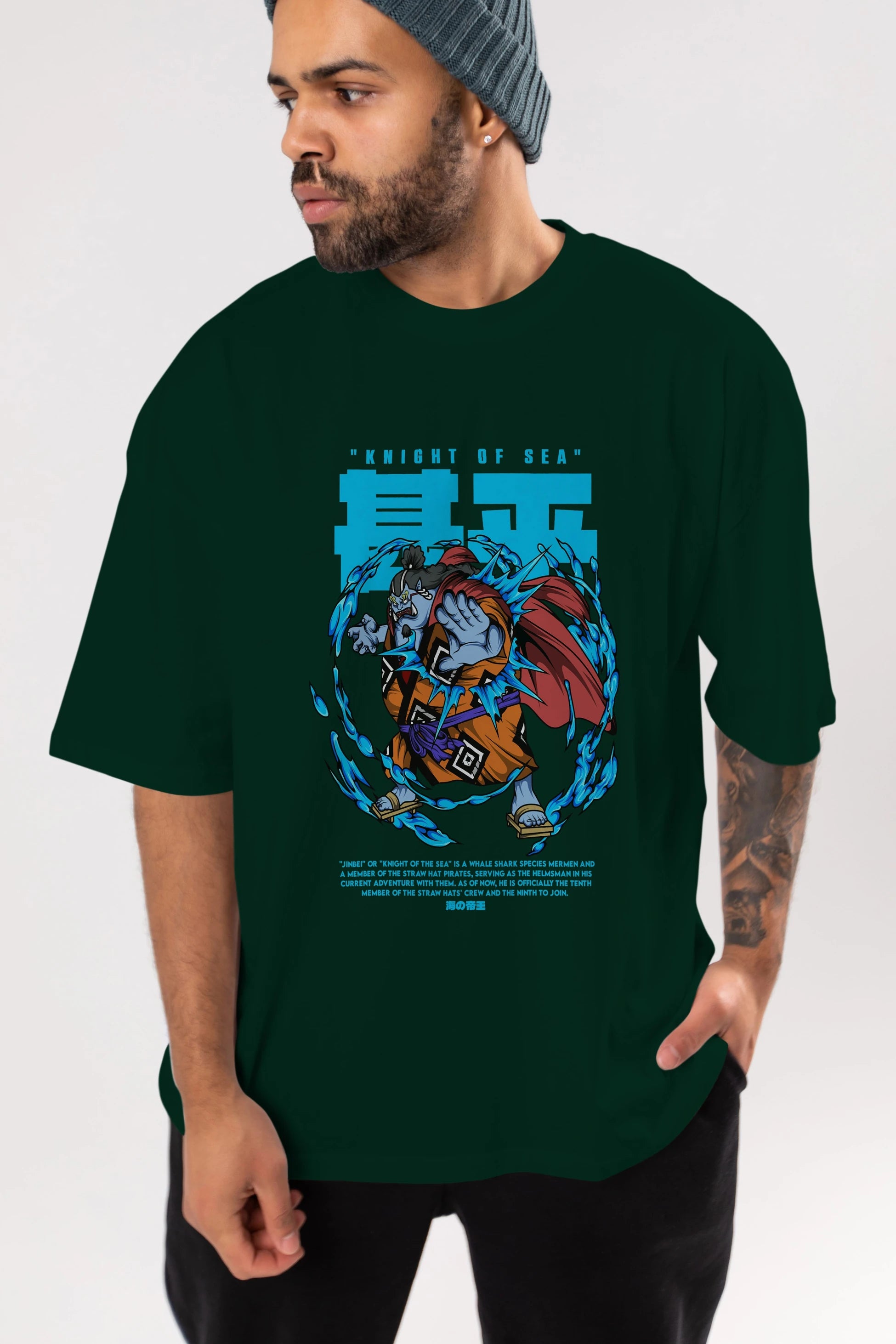 Jinbei Anime Ön Baskılı Oversize t-shirt %100 pamuk Erkek Kadın Unisex